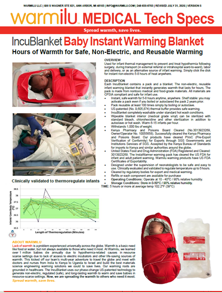 Infant IncuBlankets Tech Sheet