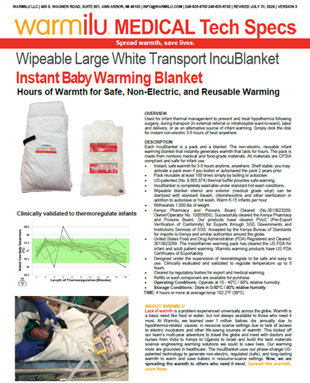 Tech Sheet Infant IncuBlankets Wipeable