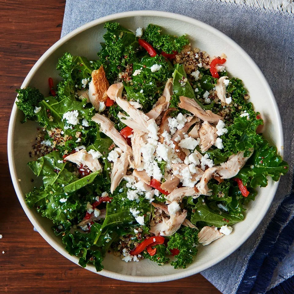 20 Minute Kale Salad with Quinoa & Chicken (Eating Well)