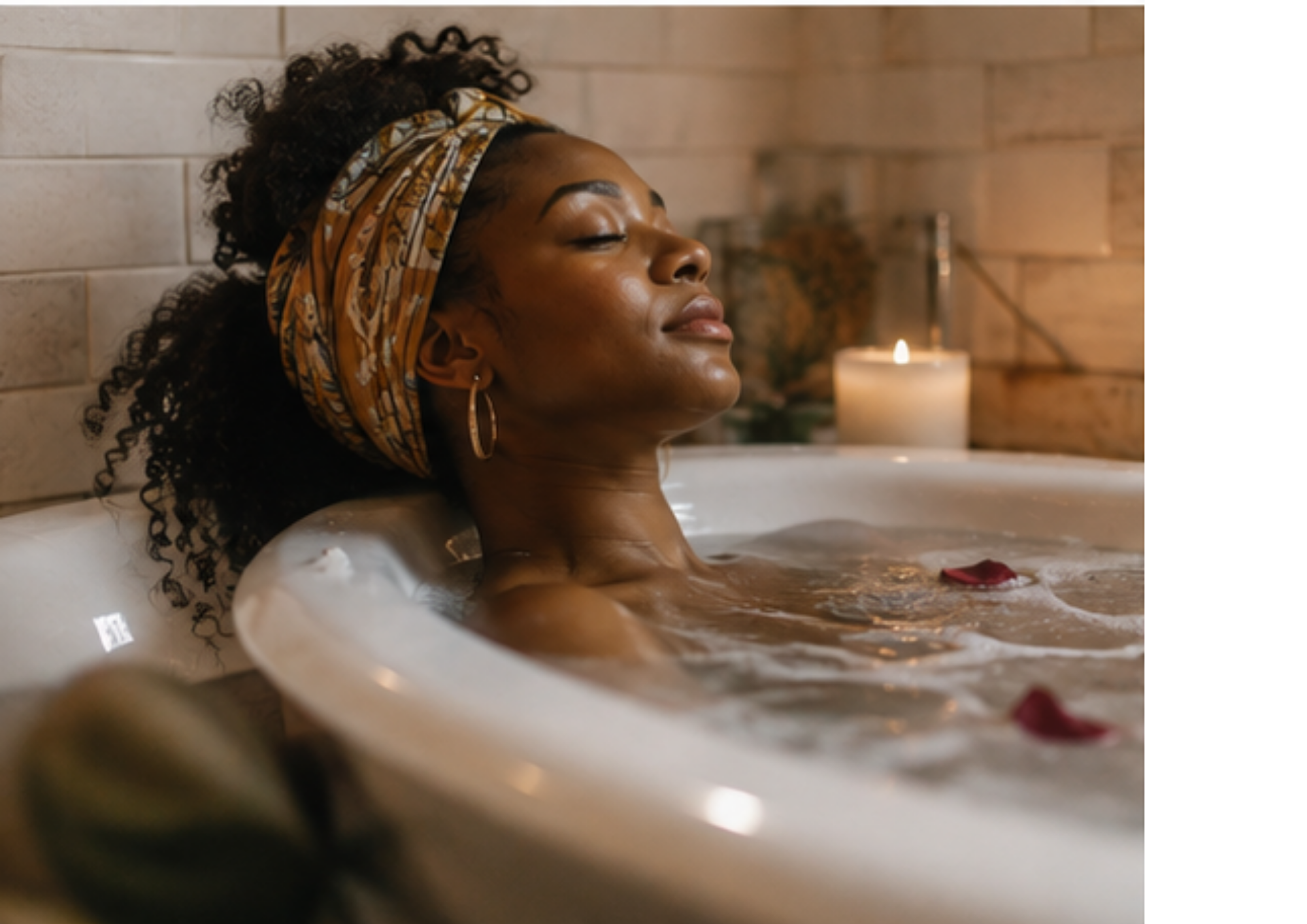 Black woman in a bathtub relaxing