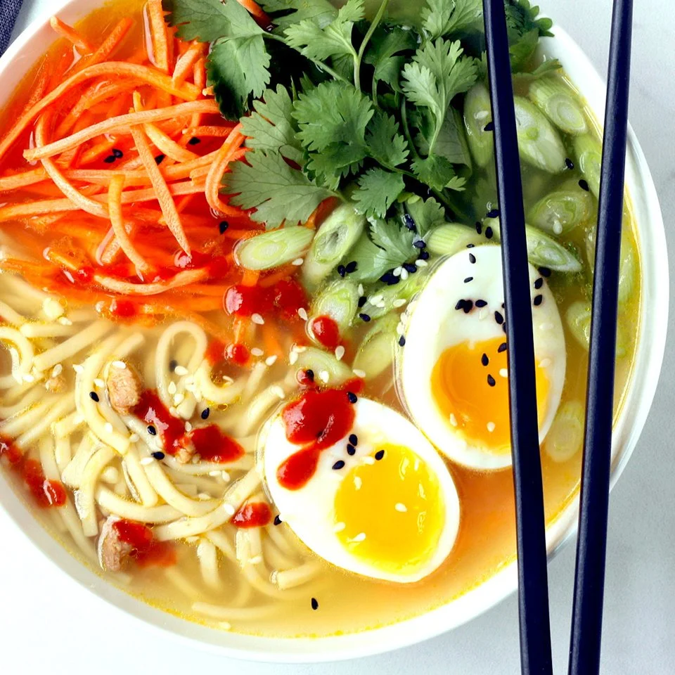 20 Minute Spicy Chicken Noodle Soup with Soft-Boiled Eggs (Eating Well)