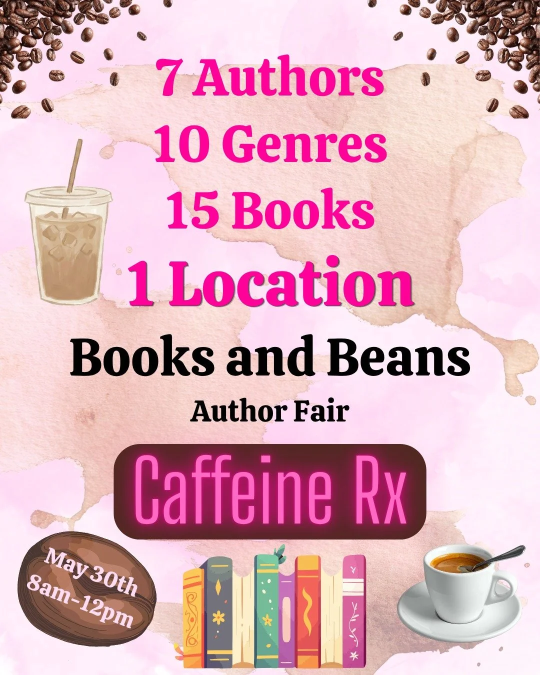 Be sure to place your coffee order! Join me one week from today at @thecaffeinerx_  in Champaign, IL for the Books and Beans author fair!

 #shoplocal #authorfair