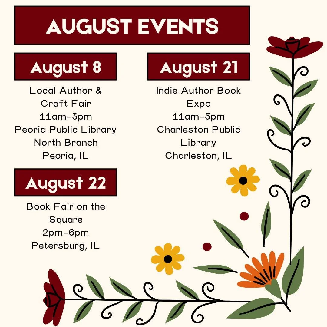 Tomorrow is August, so here is a look at my upcoming August events! Hope to see you there!

 #bookfair #shoplocal #authorfair