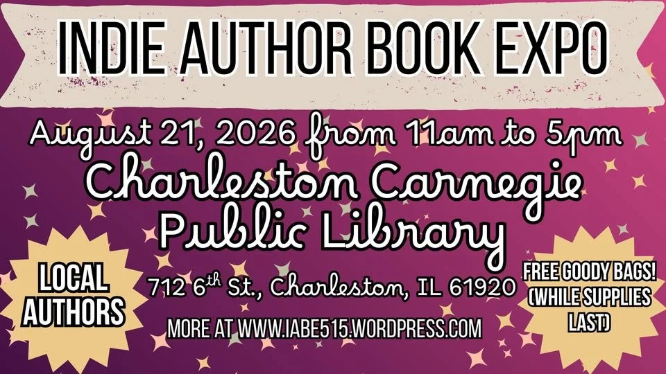 Your weekend is booked! Come on out to the Charleston Carnegie Public Library in Charleston, IL on Friday August 21 and the Book Fair on the Square in Petersburg, IL on August 22 to meet local authors and vendors and pick up some new books! Hope to s