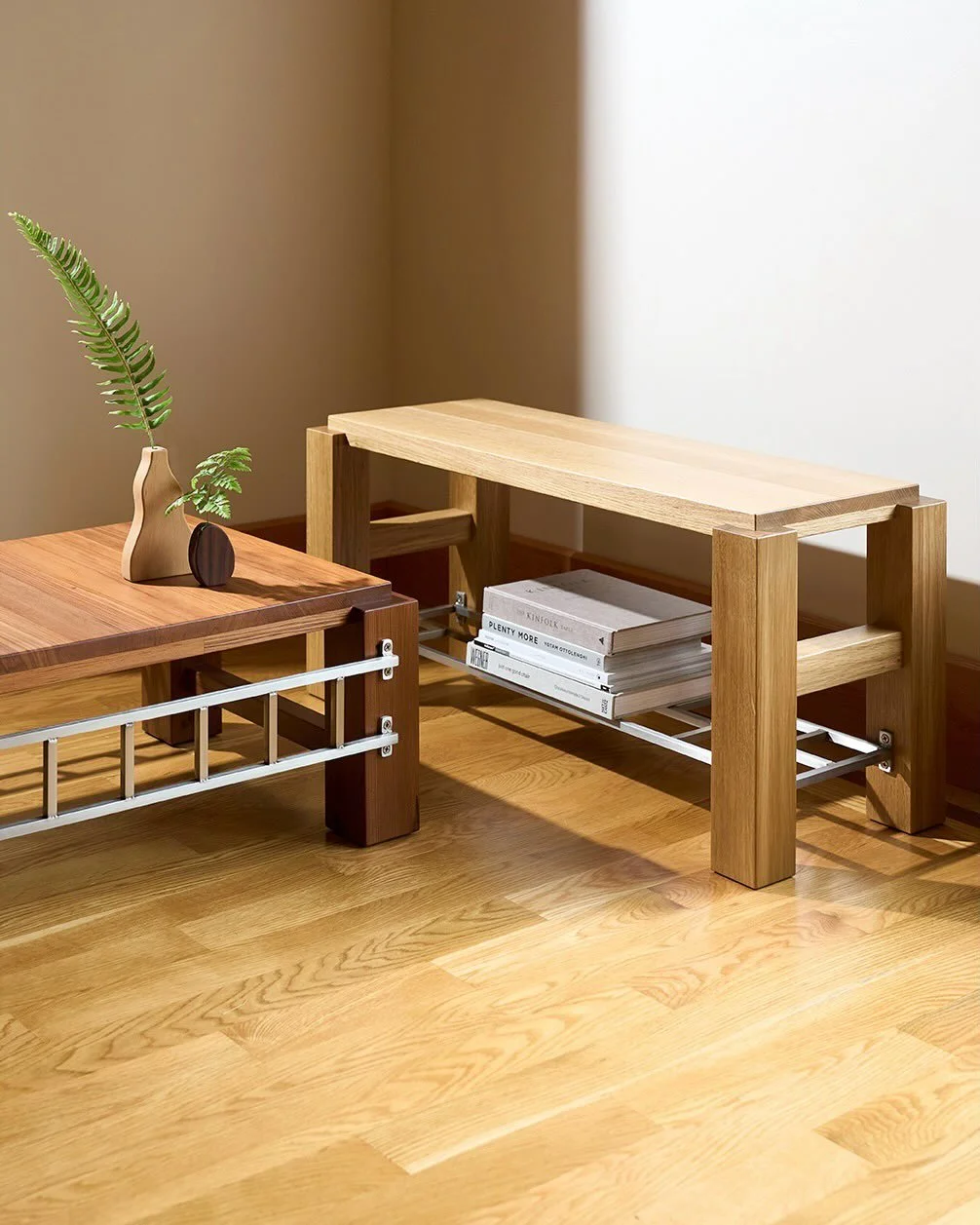 Barred Collection end result and process.

The Barred Collection consists of four wood furniture pieces, adorned with stainless steel bars. The inspiration for this collection came from a somewhat unlikely place: security grids bolted to the exterior