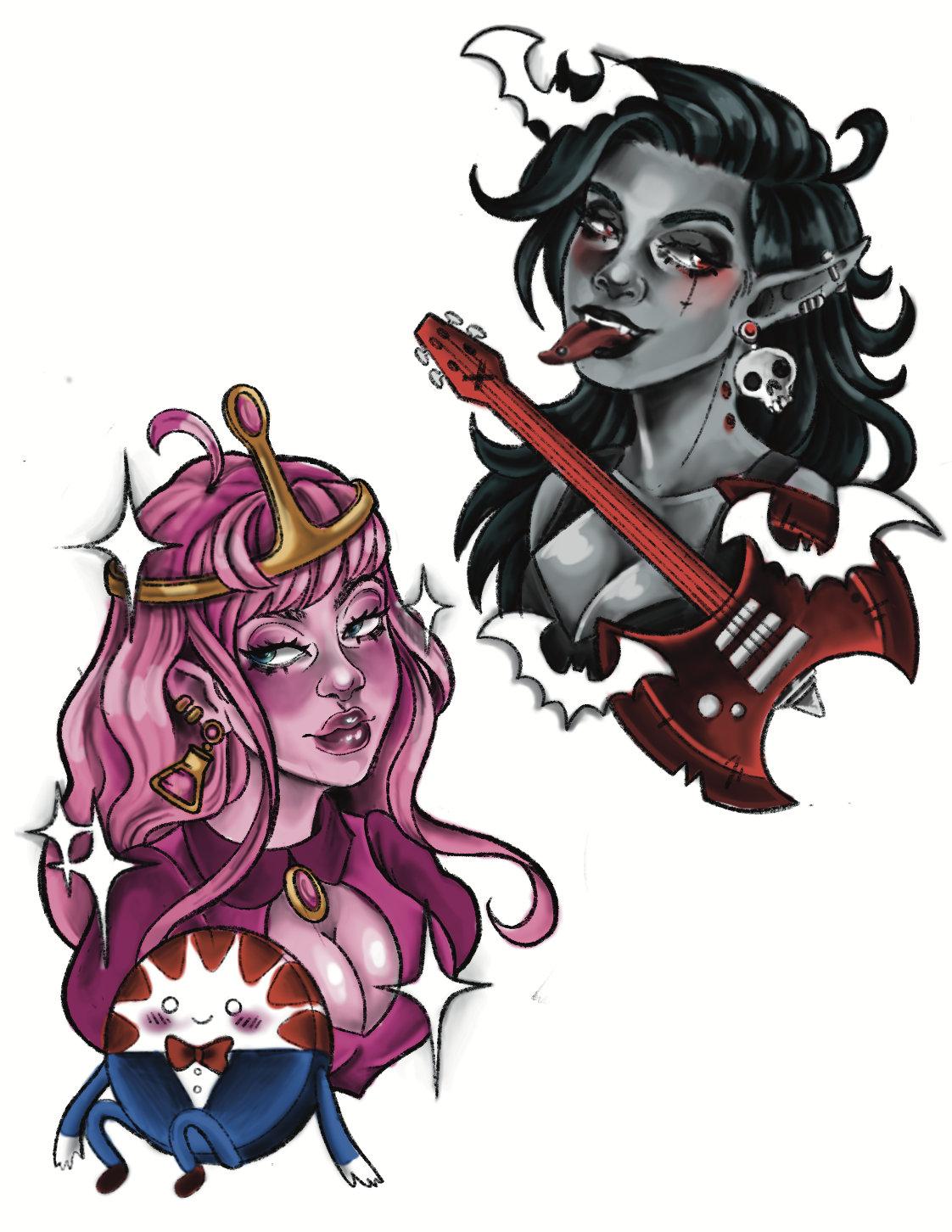 Princess bubblegum & Marceline Color or B/w  (Sizing: Medium/Large) 