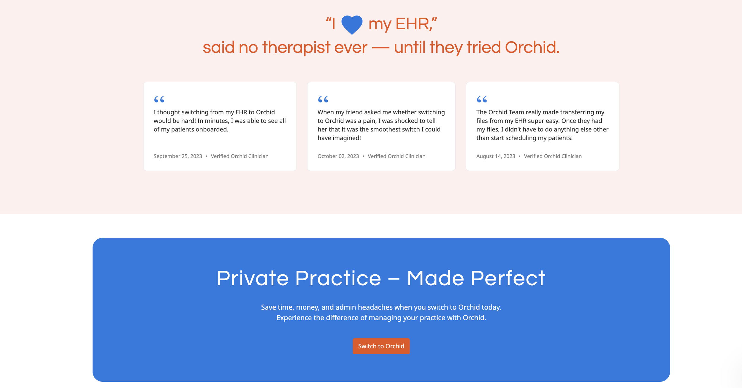 Landing Page: Orchid | Switch EHRs