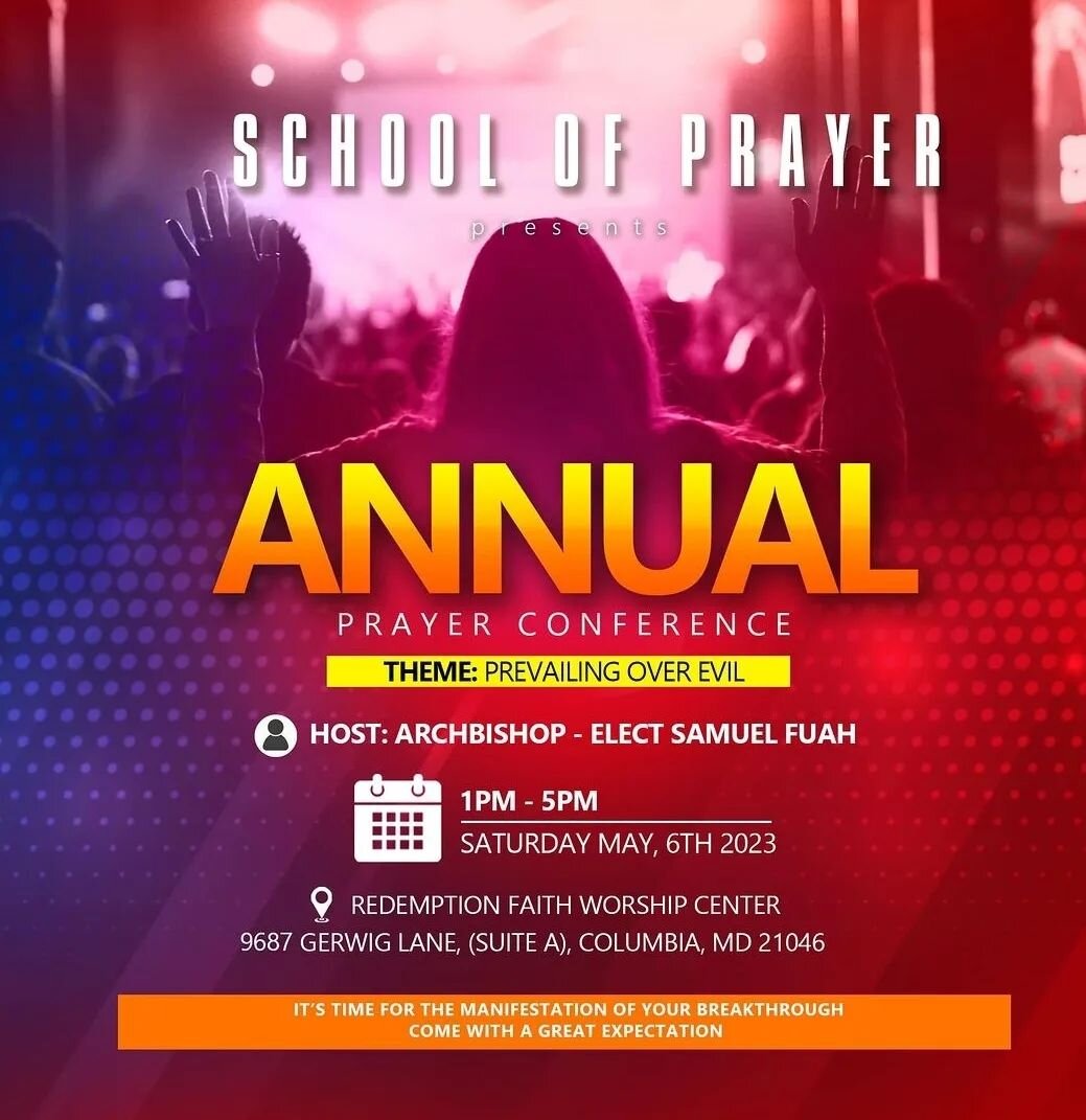 Happening this year, and on this coming Saturday at 1pm prompt- the Annual school of Prayer Conference. Mark the date and join us this weekend.
____________
&quot;Prayer But when you pray, go into your room and shut the door and pray to your Father w