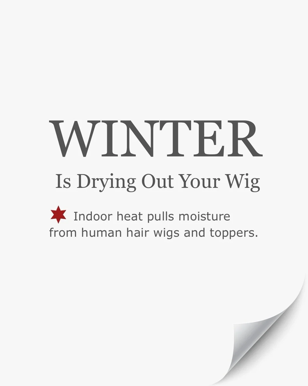 ❄️Winter air and 🥵indoor heating pull moisture from human hair wigs and toppers.

Unlike bio hair, wigs don&rsquo;t receive natural scalp oils &mdash; which means dryness can lead to dullness, brittleness, tangling, and breakage.

Professional winte