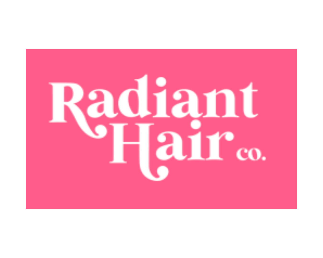 Pink logo with white text reading "Radiant Hair Co."