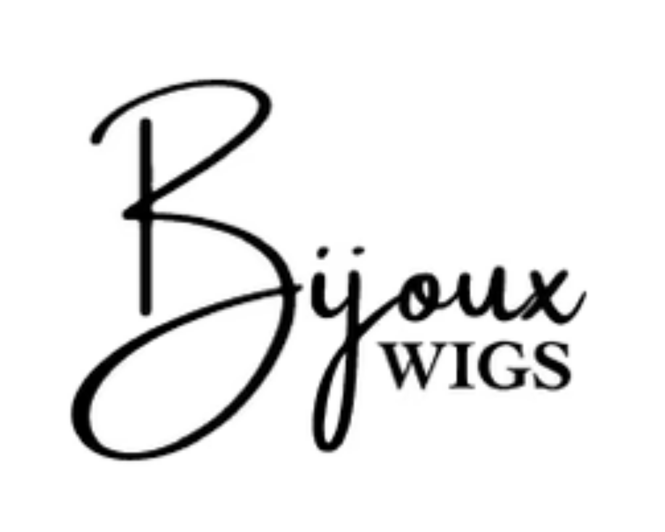 Logo with the words 'Bijoux Wigs' in elegant black script font