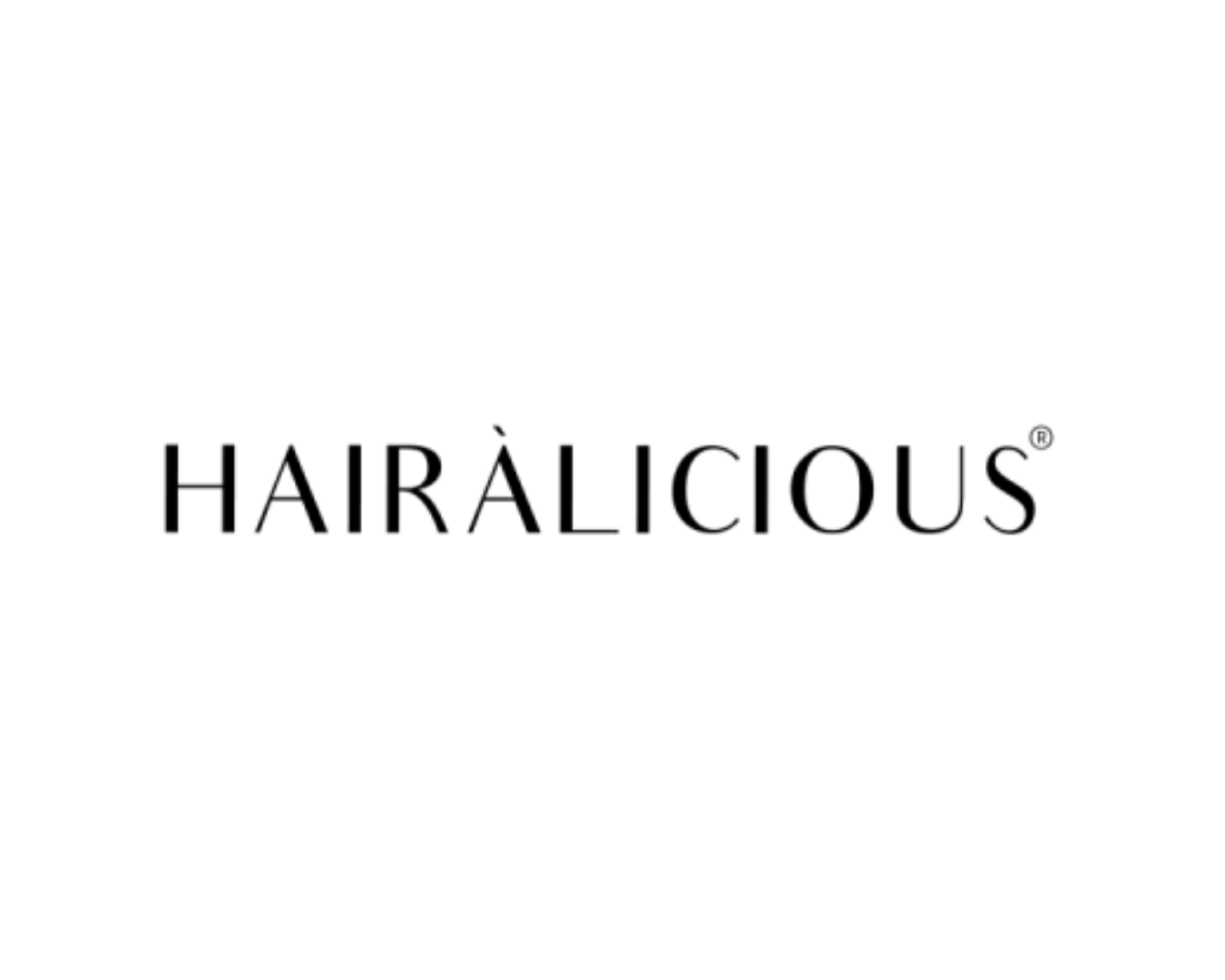 The logo of Hairàlicious, featuring the brand name in black stylized font on a white background.