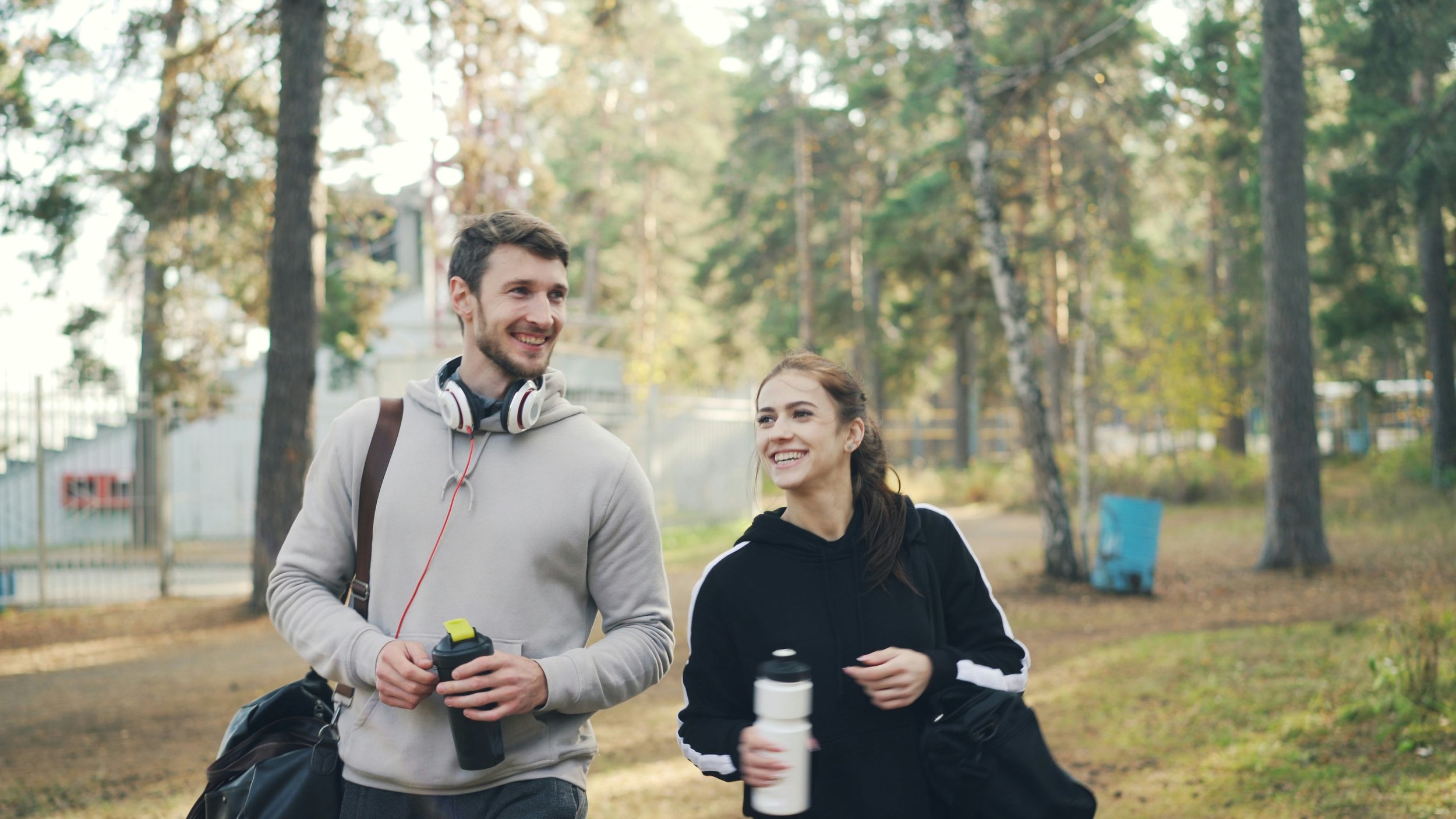 two people walking after exercise