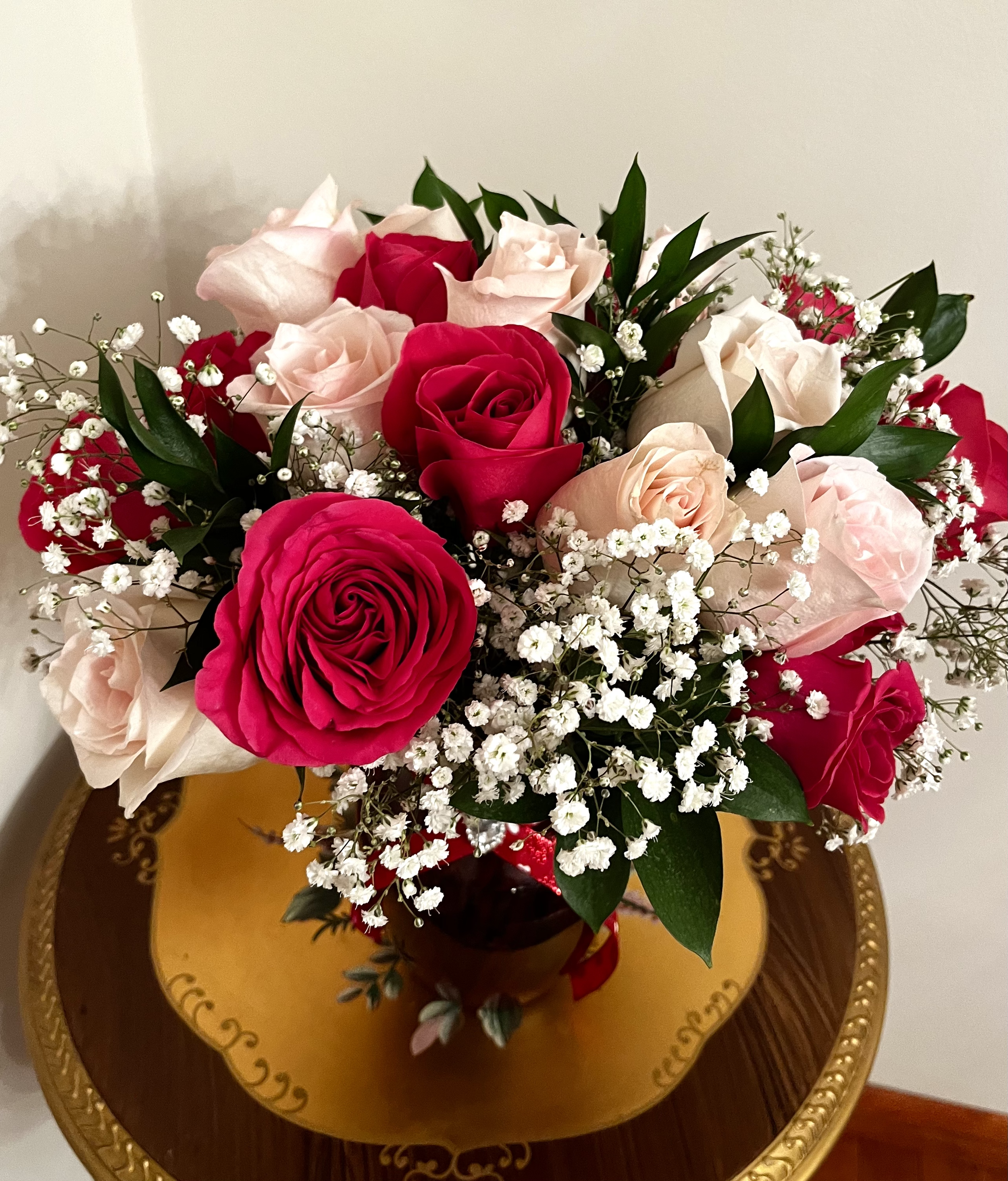 Double Dozen Rose Vase Arrangement (Red, White, Pink)
