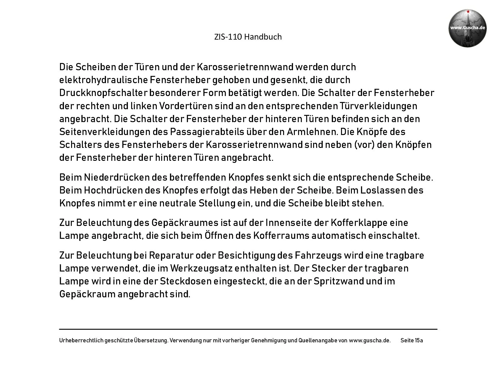 ZIS-110 Handbuch Seite 15a (Steckdosen und die Handlampe)