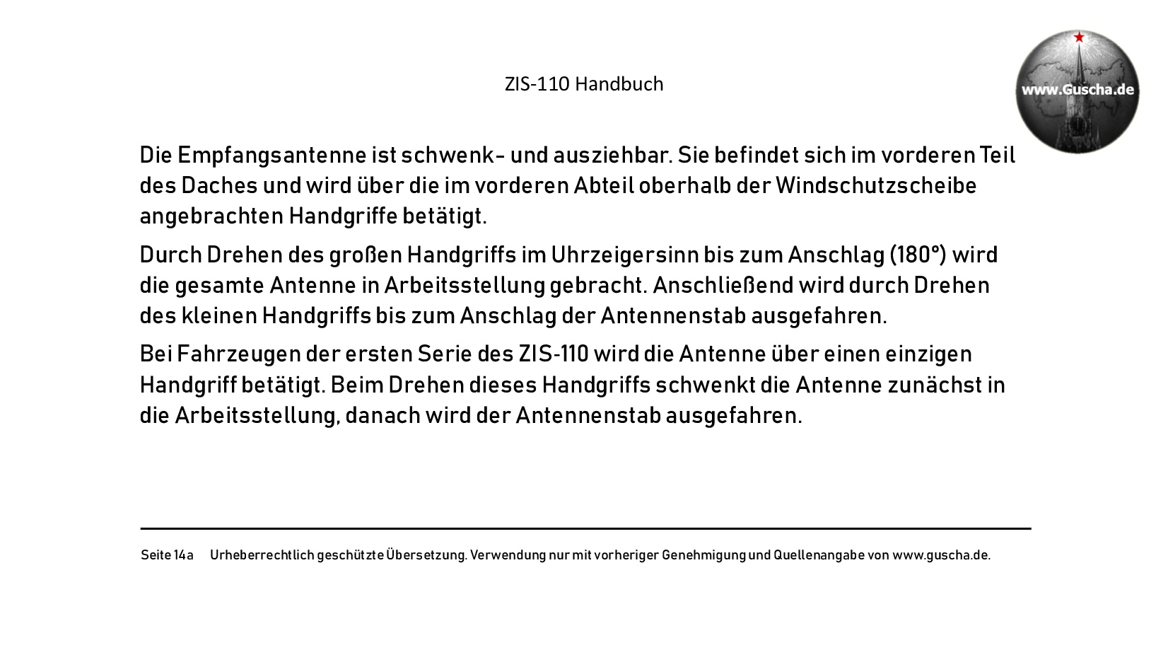 ZIS-110 Handbuch-Auszug zum Thema Dachantenne