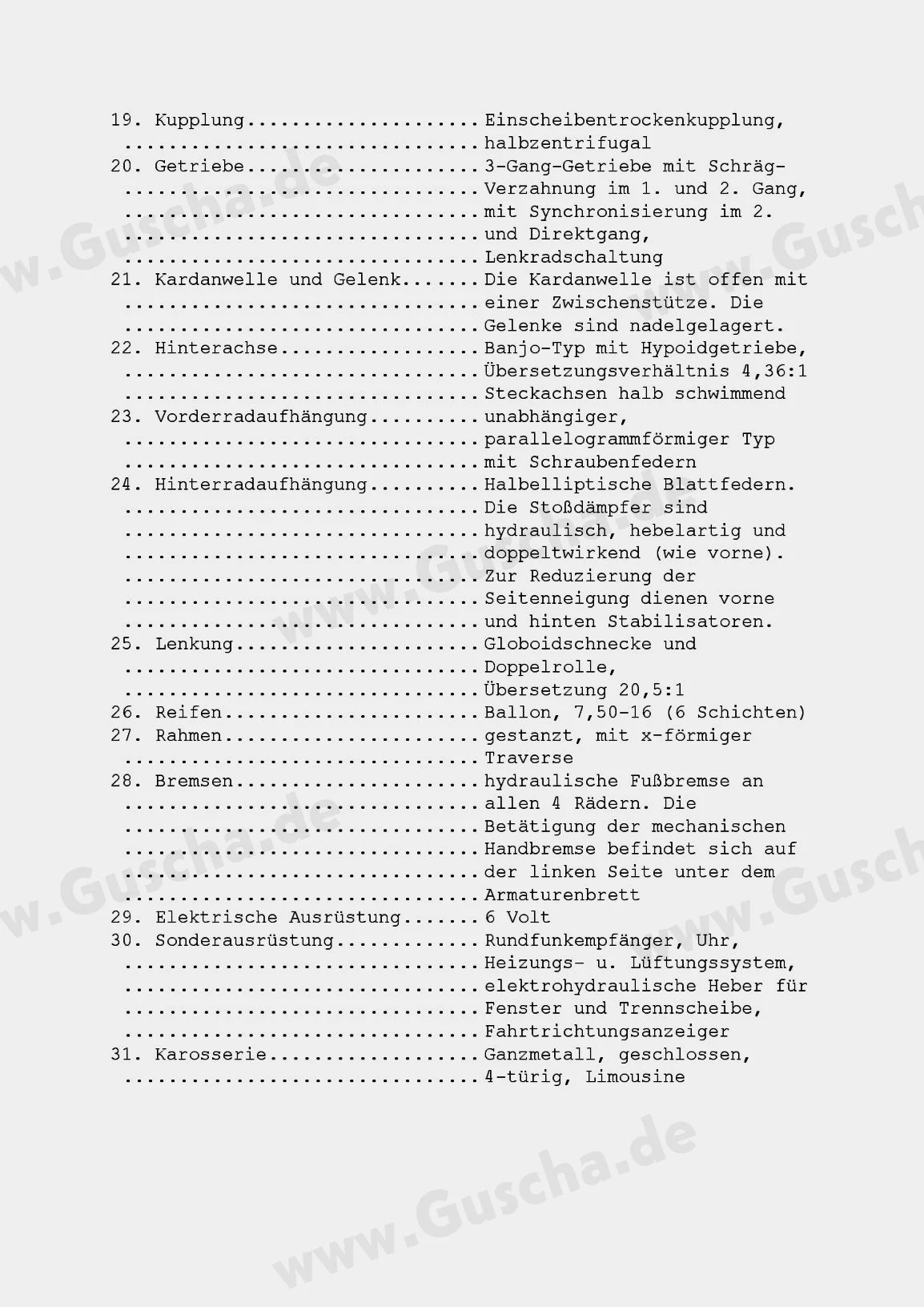 Auflistung weiterer technischer Daten des ZIS-110