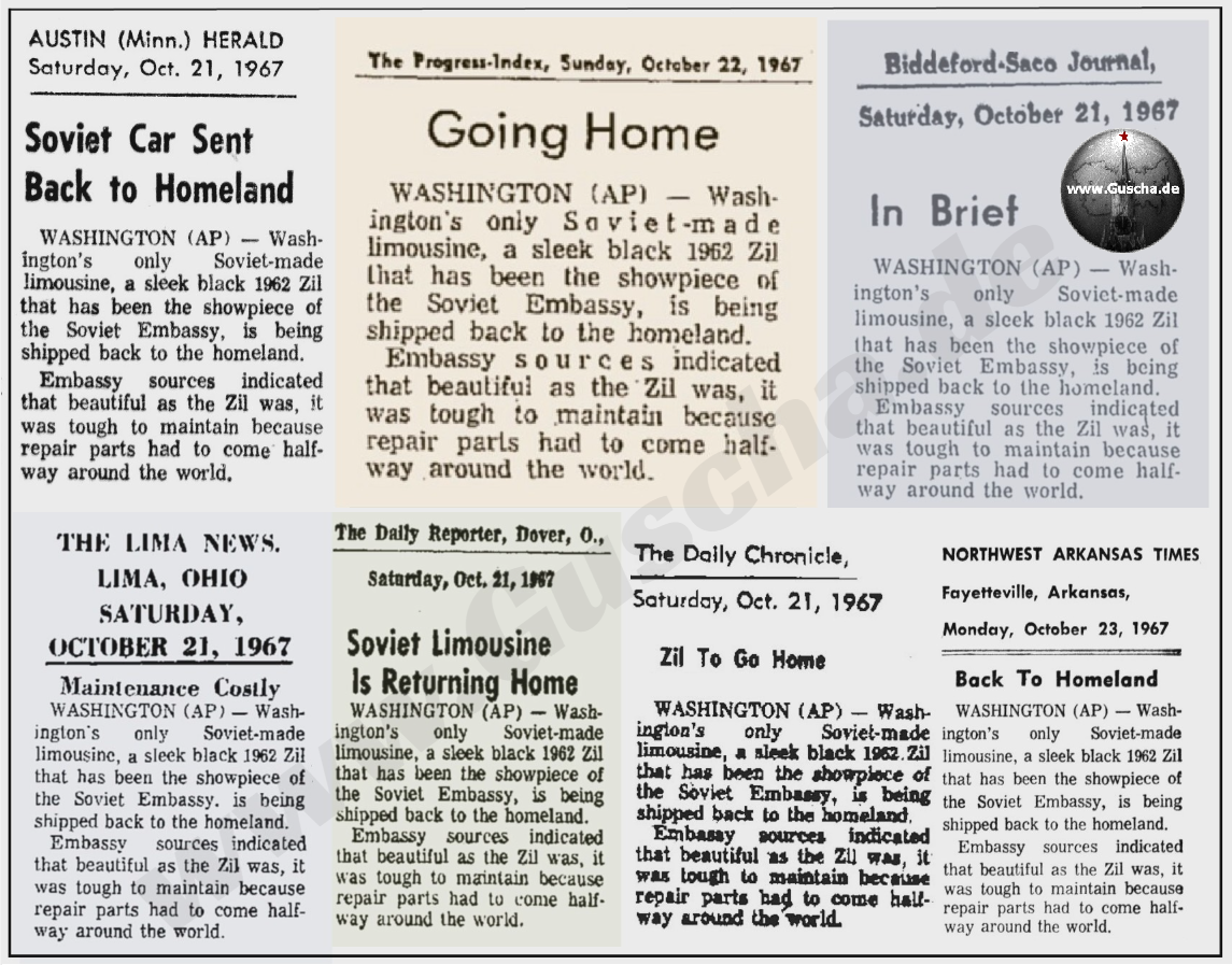 Zeitungsberichte über die Rückführung des ZIL-111 aus den USA