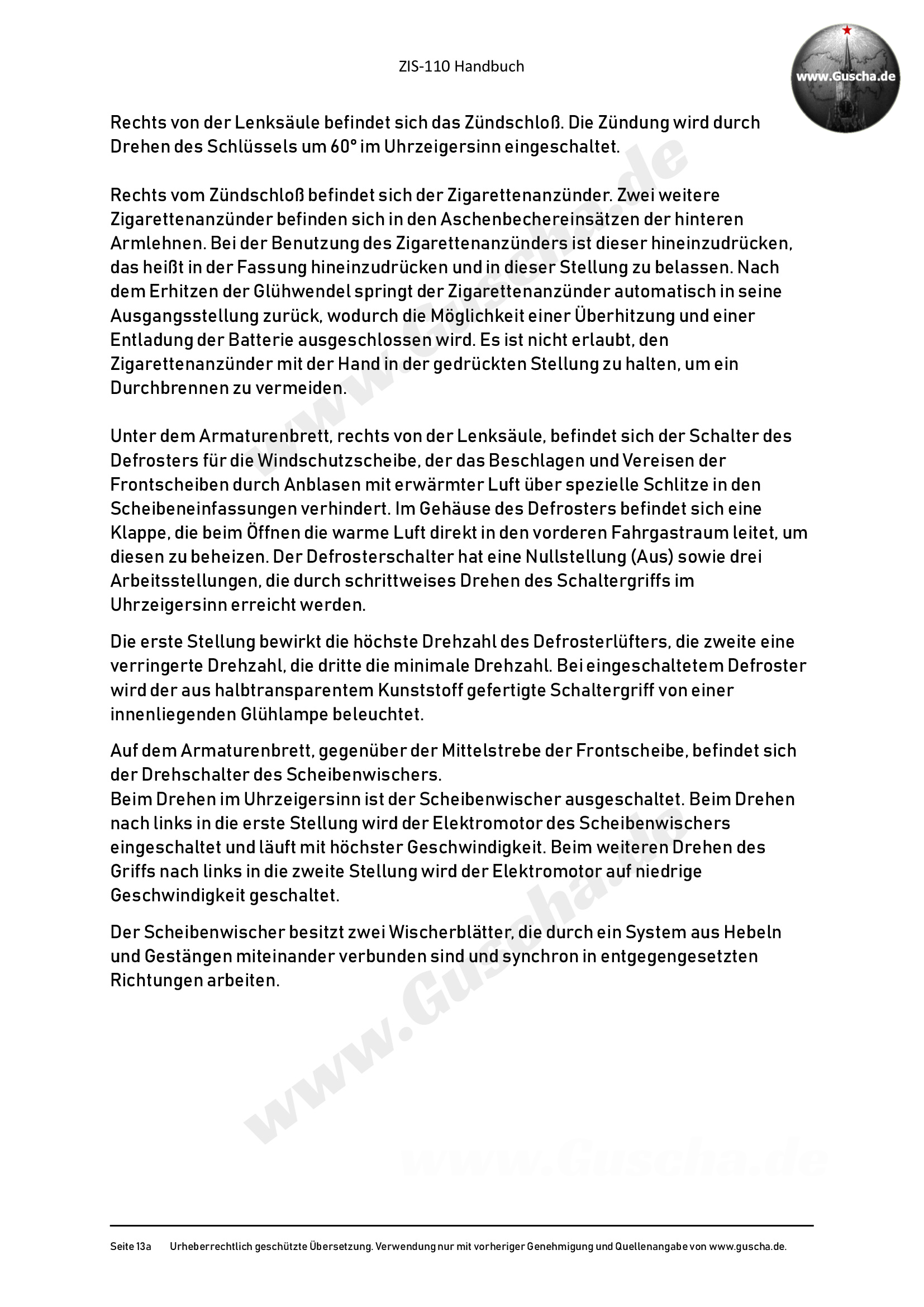 ZIS-110 Handbuch über die Inbetriebnahme der Heizung.