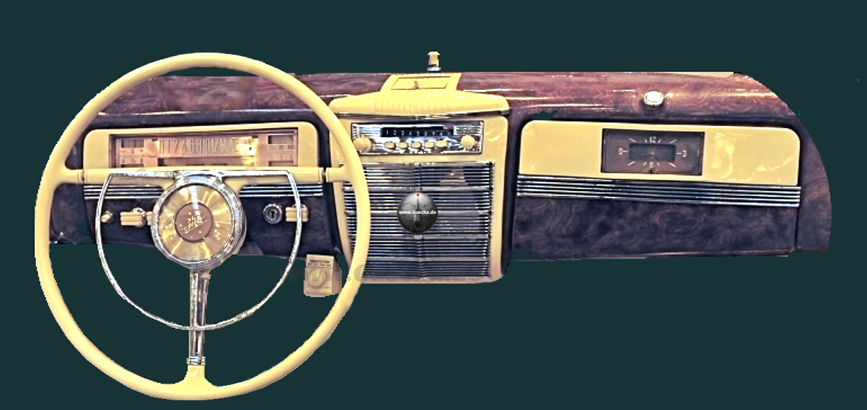 ZIS-110 Armaturenbrett auf einer Farbaufnahme mit gelbem Kunststoff.