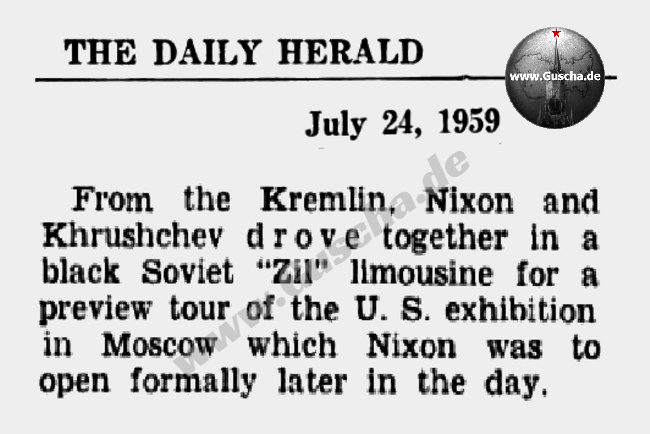 The Daily Herald vom 24.07.1959 berichtet über Präsident Nixon im ZIL-111