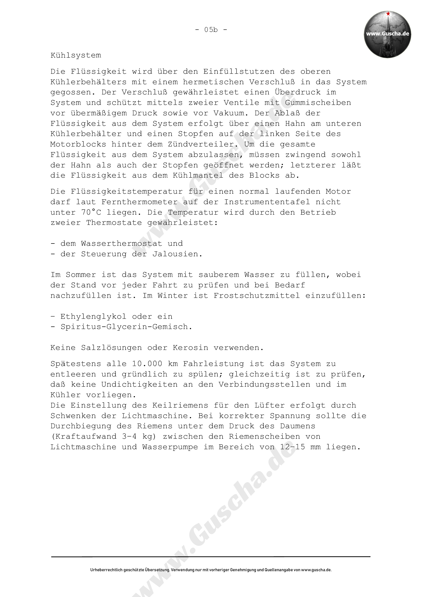 Auszug aus ZIS-110 Kurzanleitung über Motorkühlung und Kühlmittel