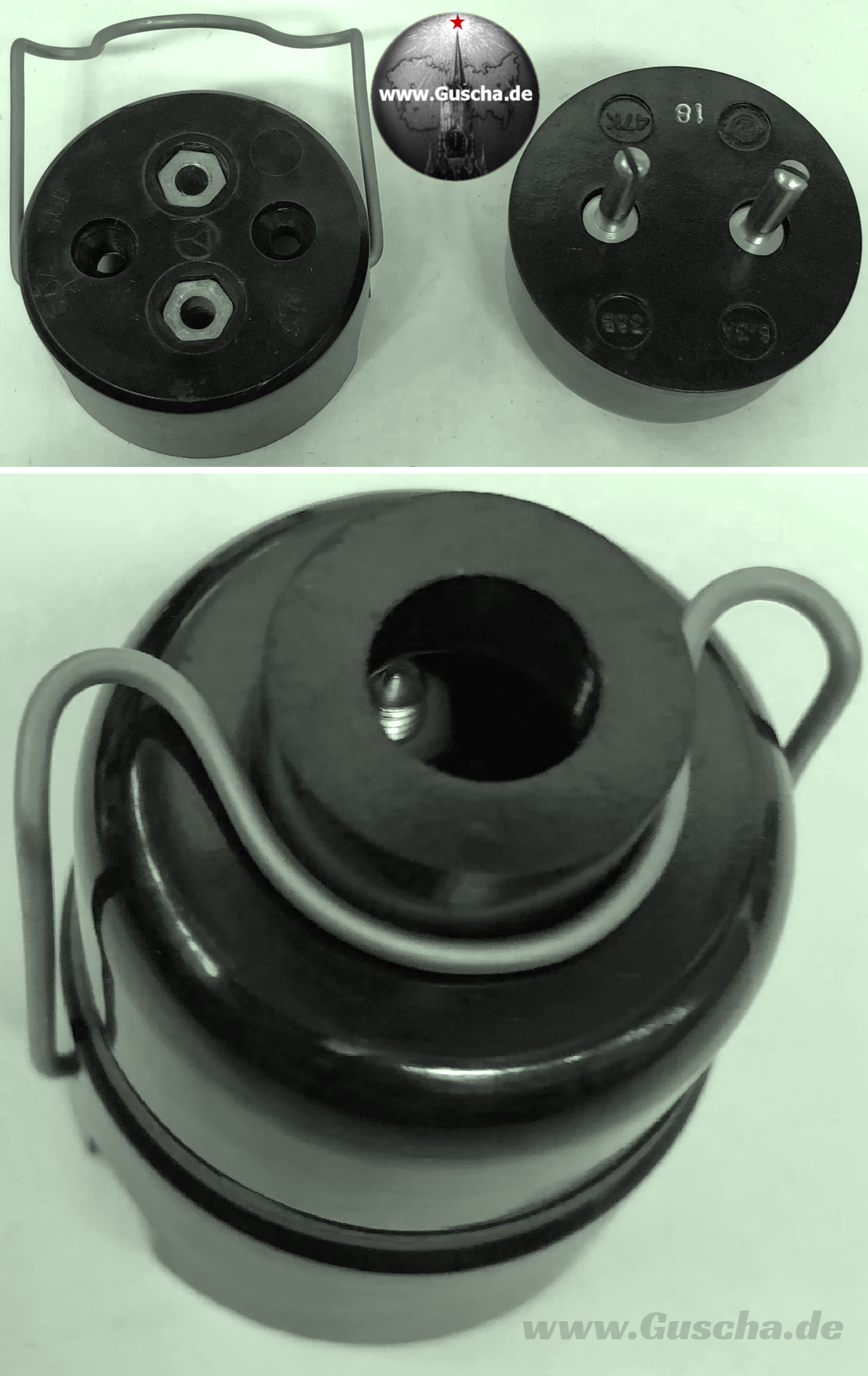 Foto von Normsteckdose und Stecker in Schwarz, getrennt und gekoppelt