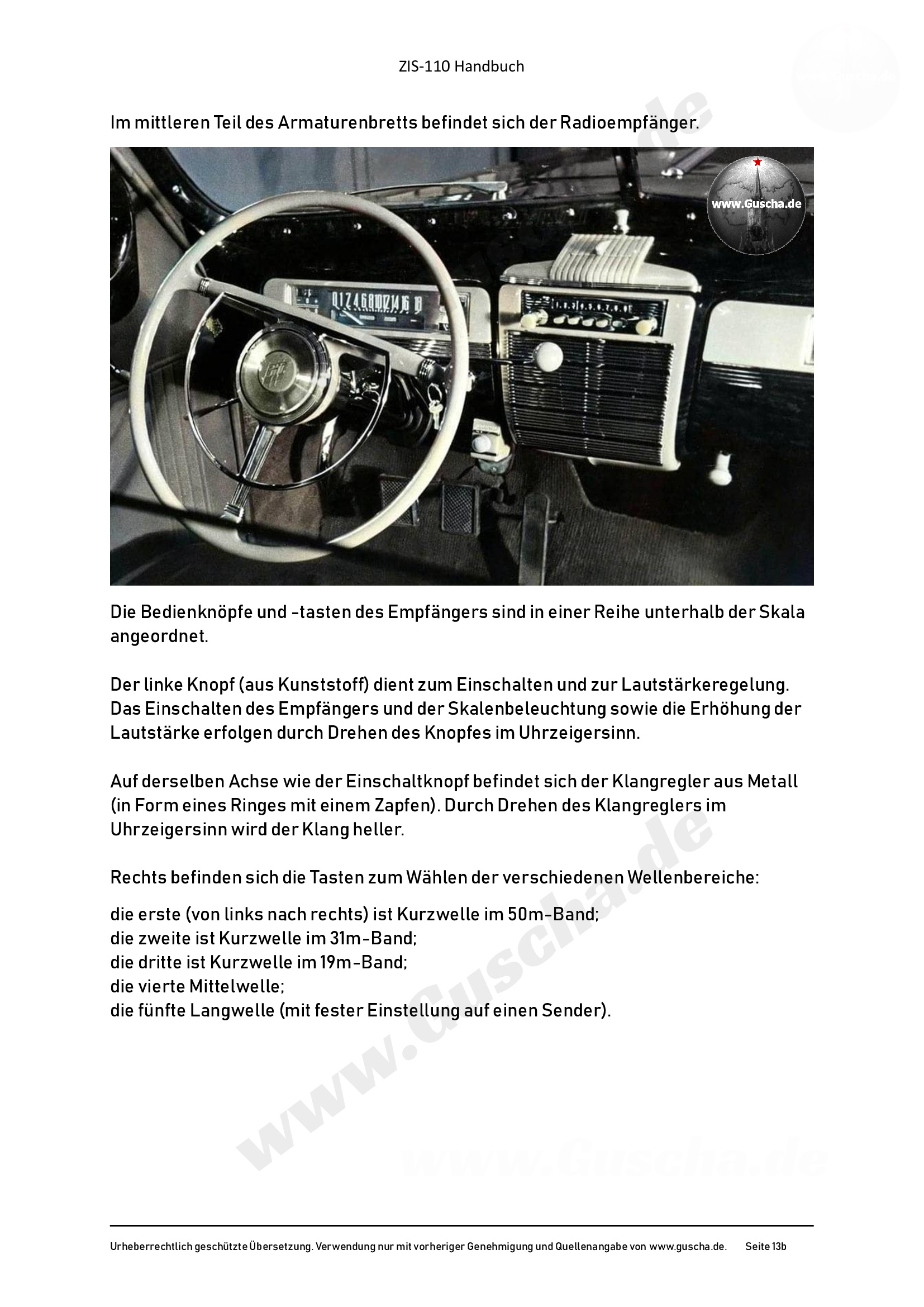 ZIS-110 Handbuch mit Bildern und Erläuterungen zum Radio