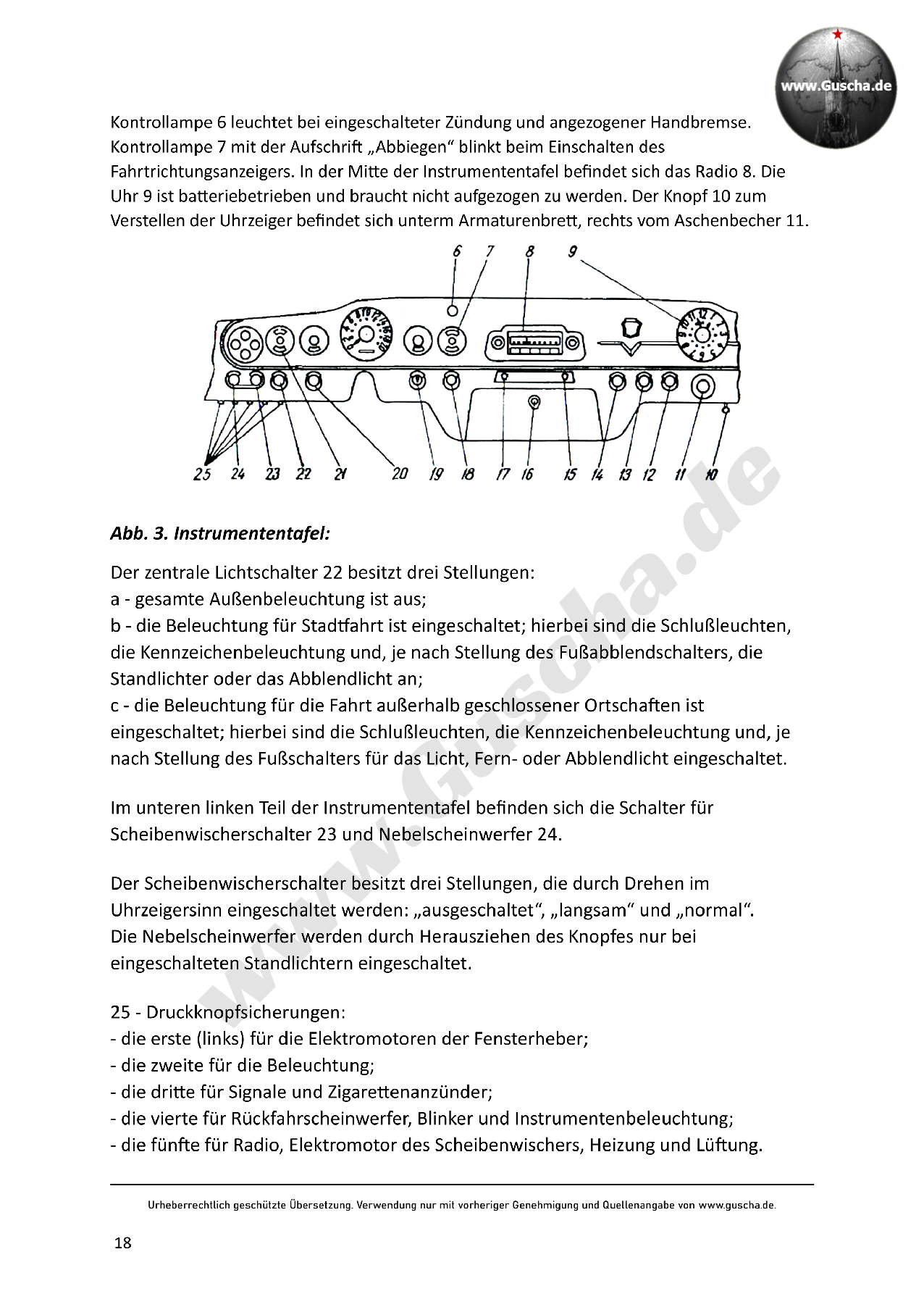Auszug aus dem Reparaturhandbuch, s/w mit Illustration