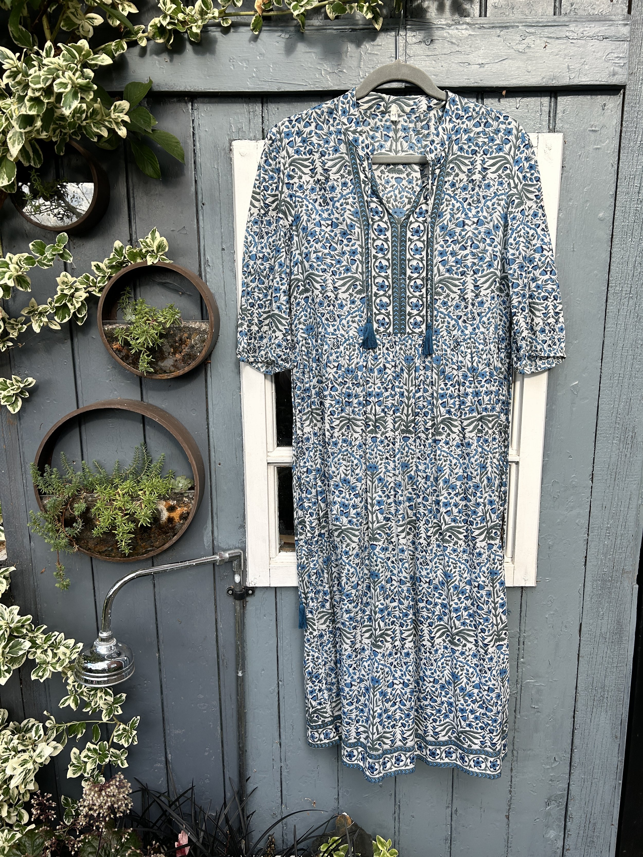 Rosie Kaftan in blue & white, Size M, SAMPLE