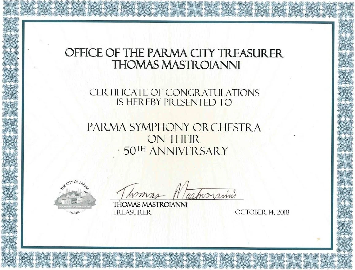 Certificates — PARMA SYMPHONY ORCHESTRA
