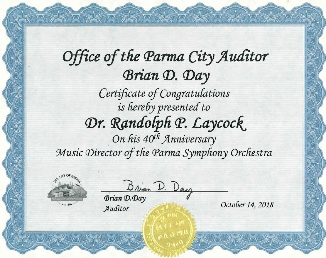 Certificates — PARMA SYMPHONY ORCHESTRA