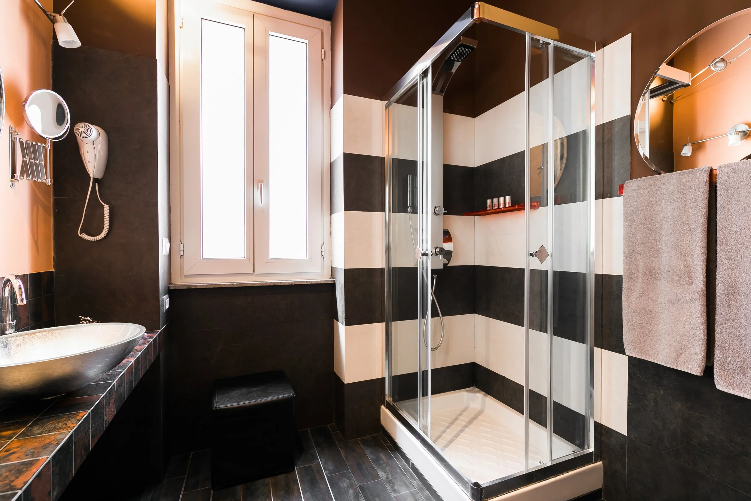 Spacious shower in bathroom interior design in Rome