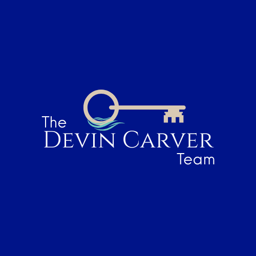 Logo for The Devin Carver Team featuring a key with water waves and white text on a blue background.