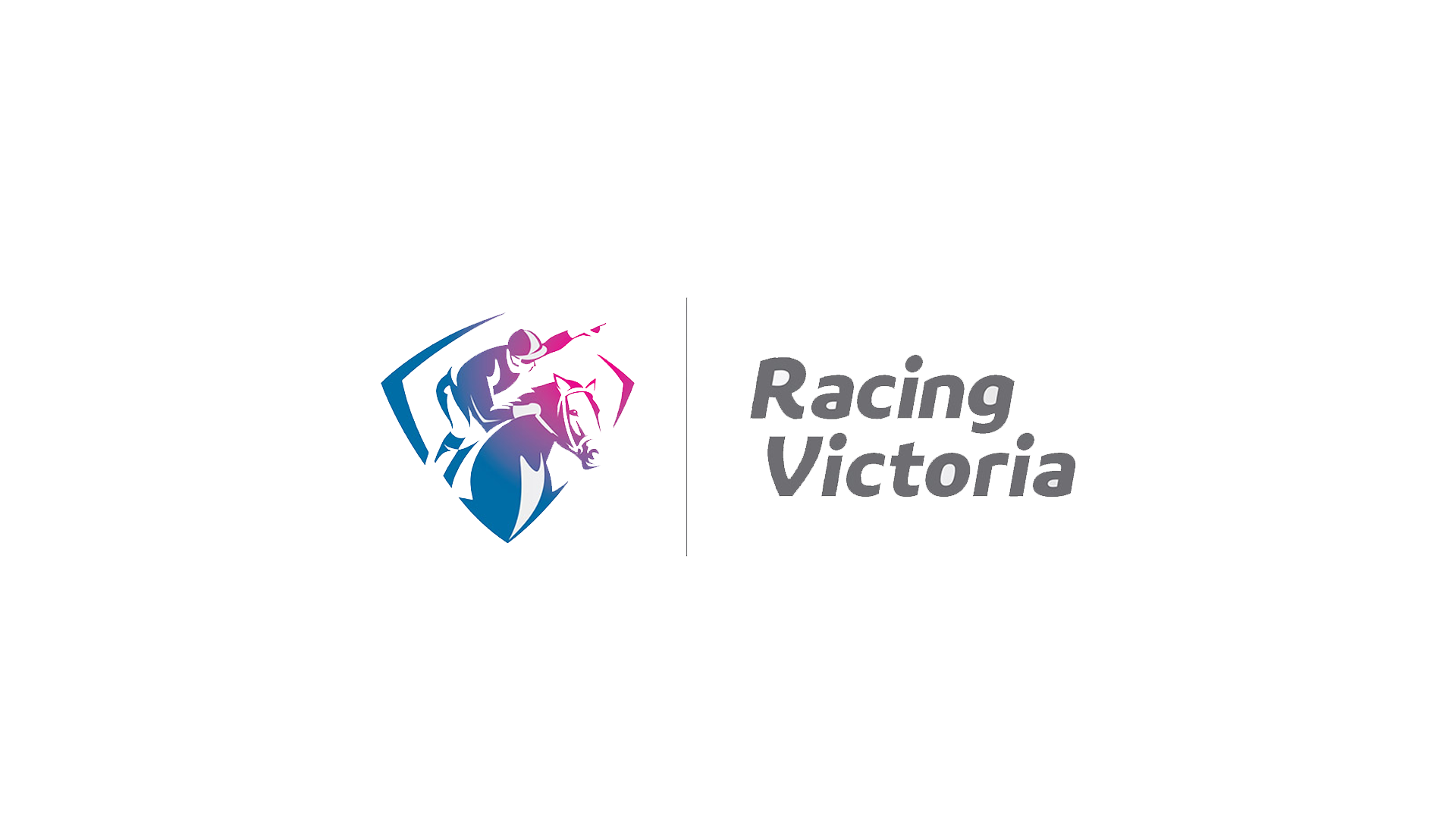 Logo for Racing Victoria featuring a stylized horse race with three jockeys and the text "Racing Victoria" in gray.