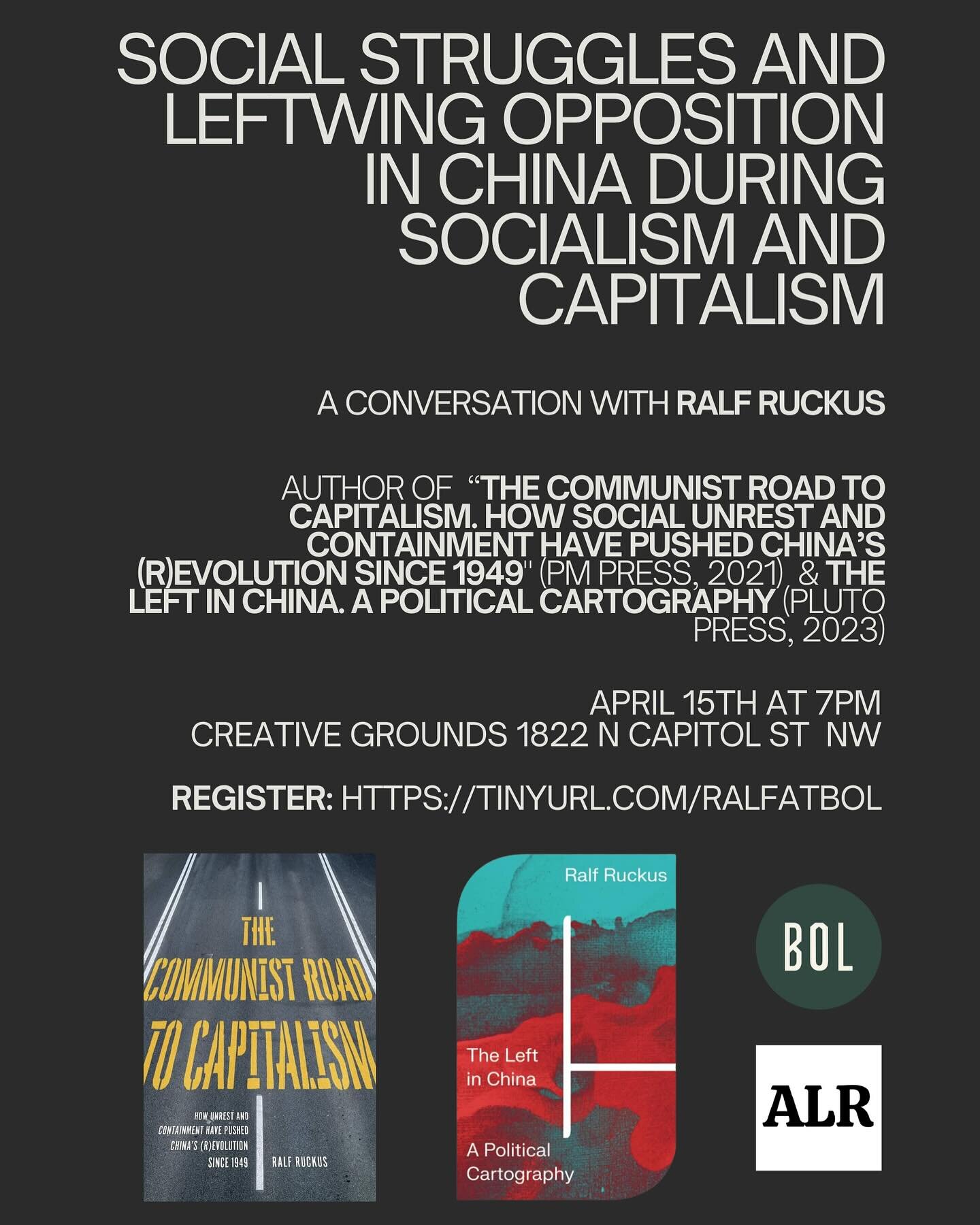 Join us for an insightful event diving into the complexities of social movements and political opposition in China.

In this event, Ralf Ruckus will present the arguments of two recent books. The Communist Road to Capitalism. How Social Unrest and Co