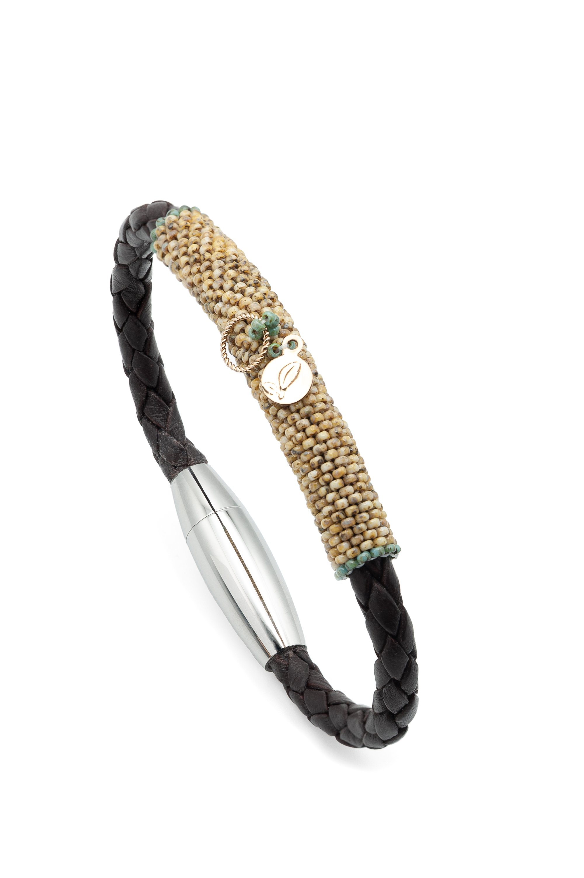 Woven Turquoise - Antique Brown Braided Leather Bracelet