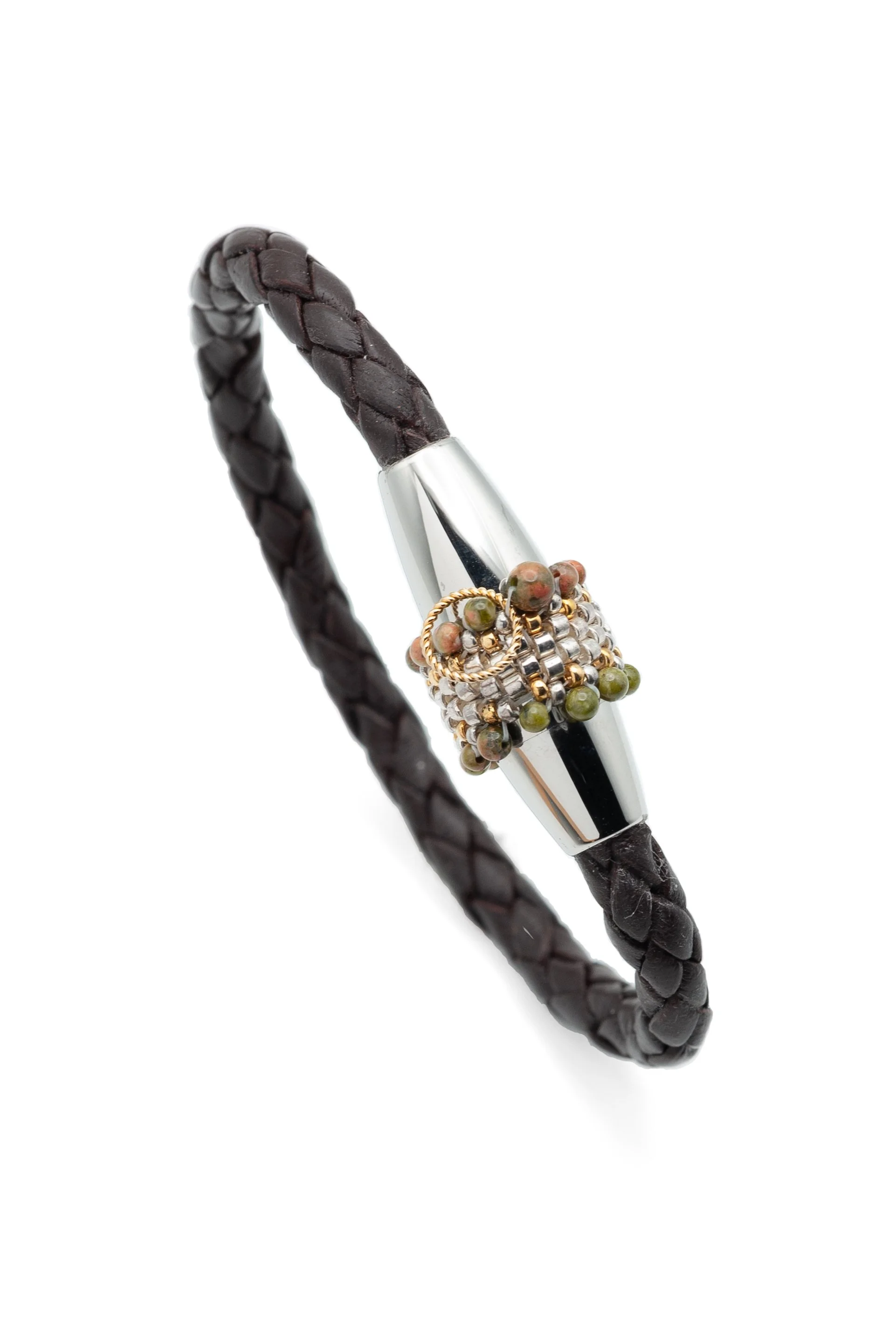 Unakite Antique Brown Braided Bracelet