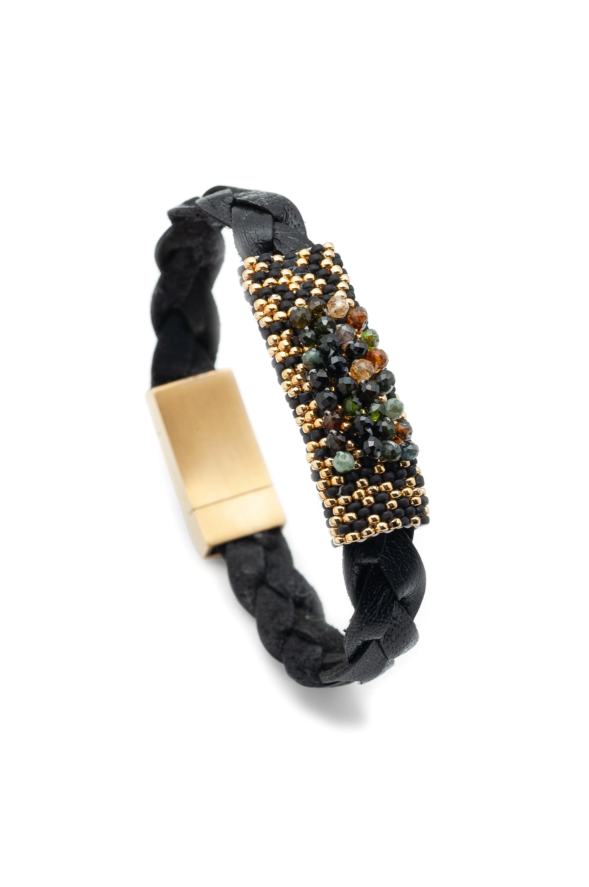 Tourmaline Black Braided Leather Bracelet