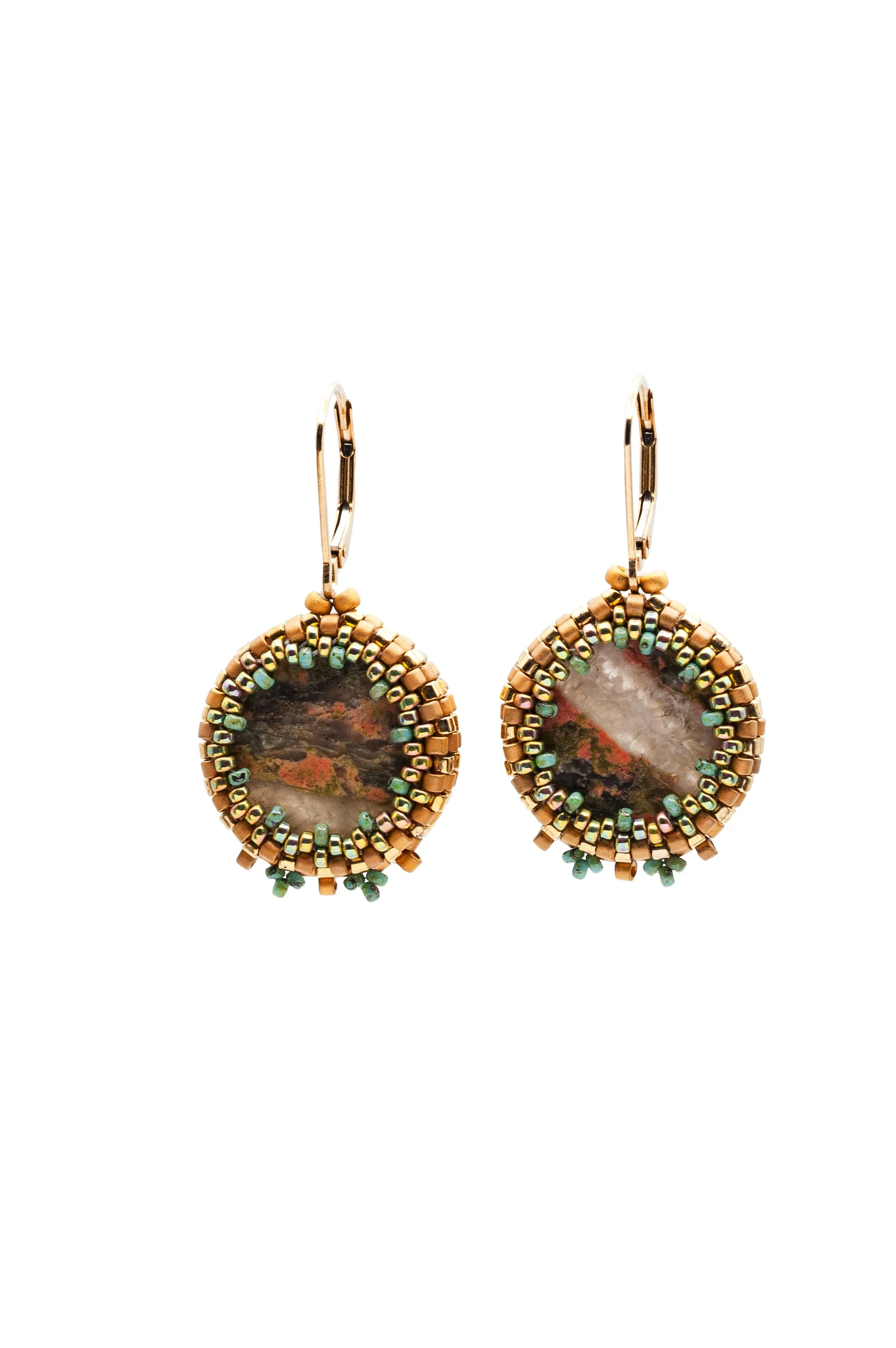 Unakite Coin Earrings