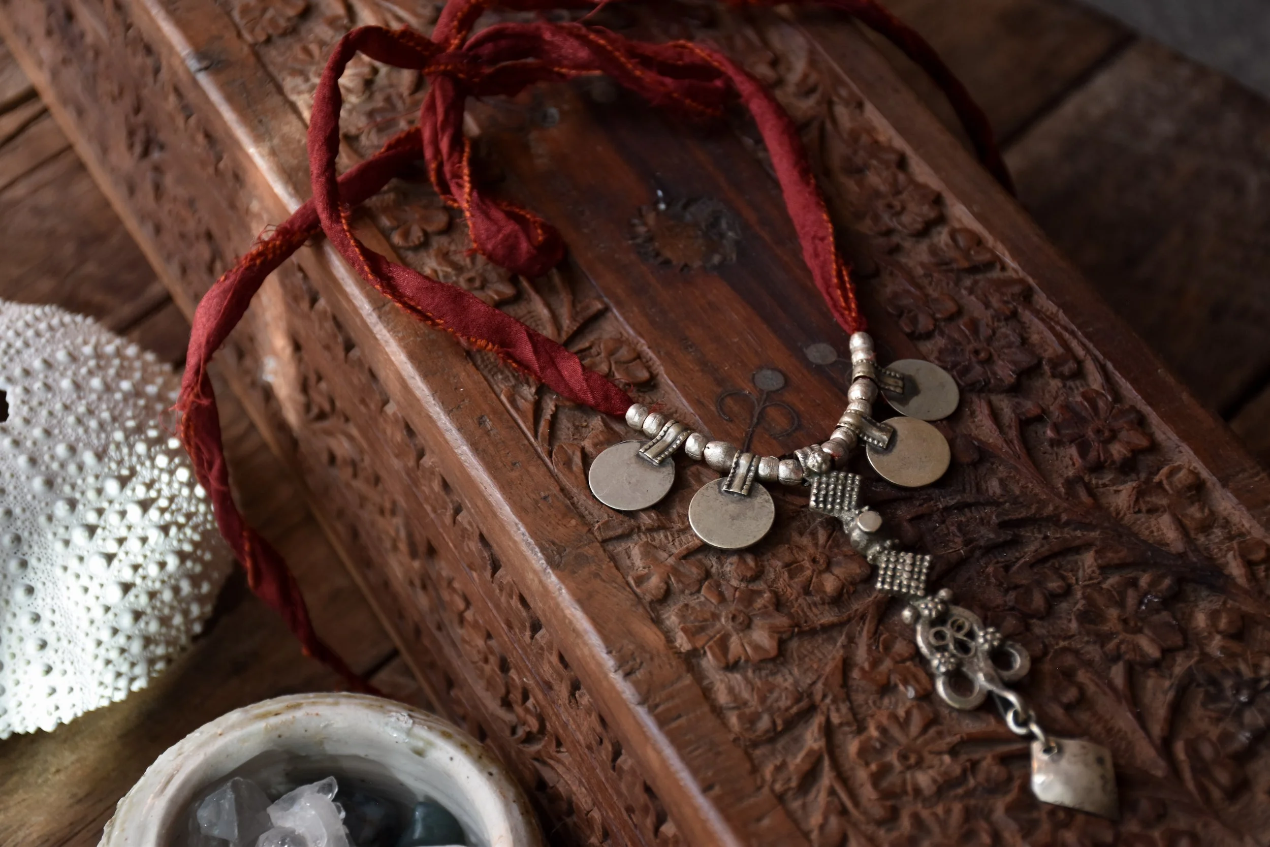 redsilktribalbohochoker.JPG