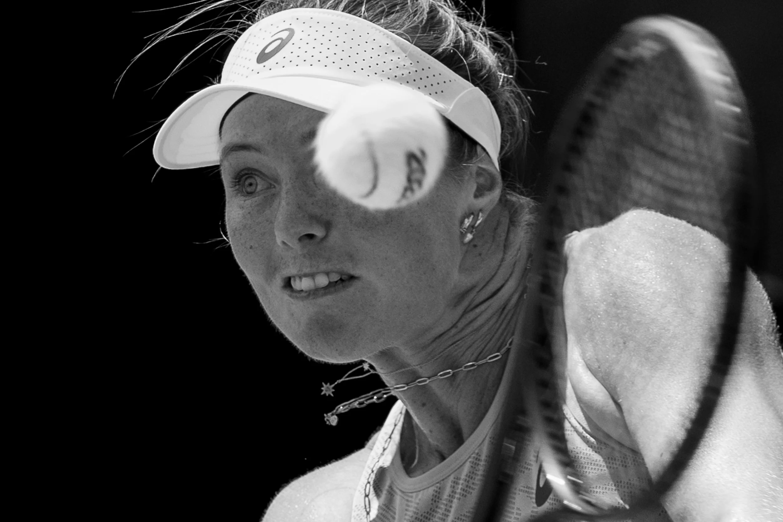 2026 Australian Open -Olivia Gadeki playing a backhand drive volley during her first round qualifying match.