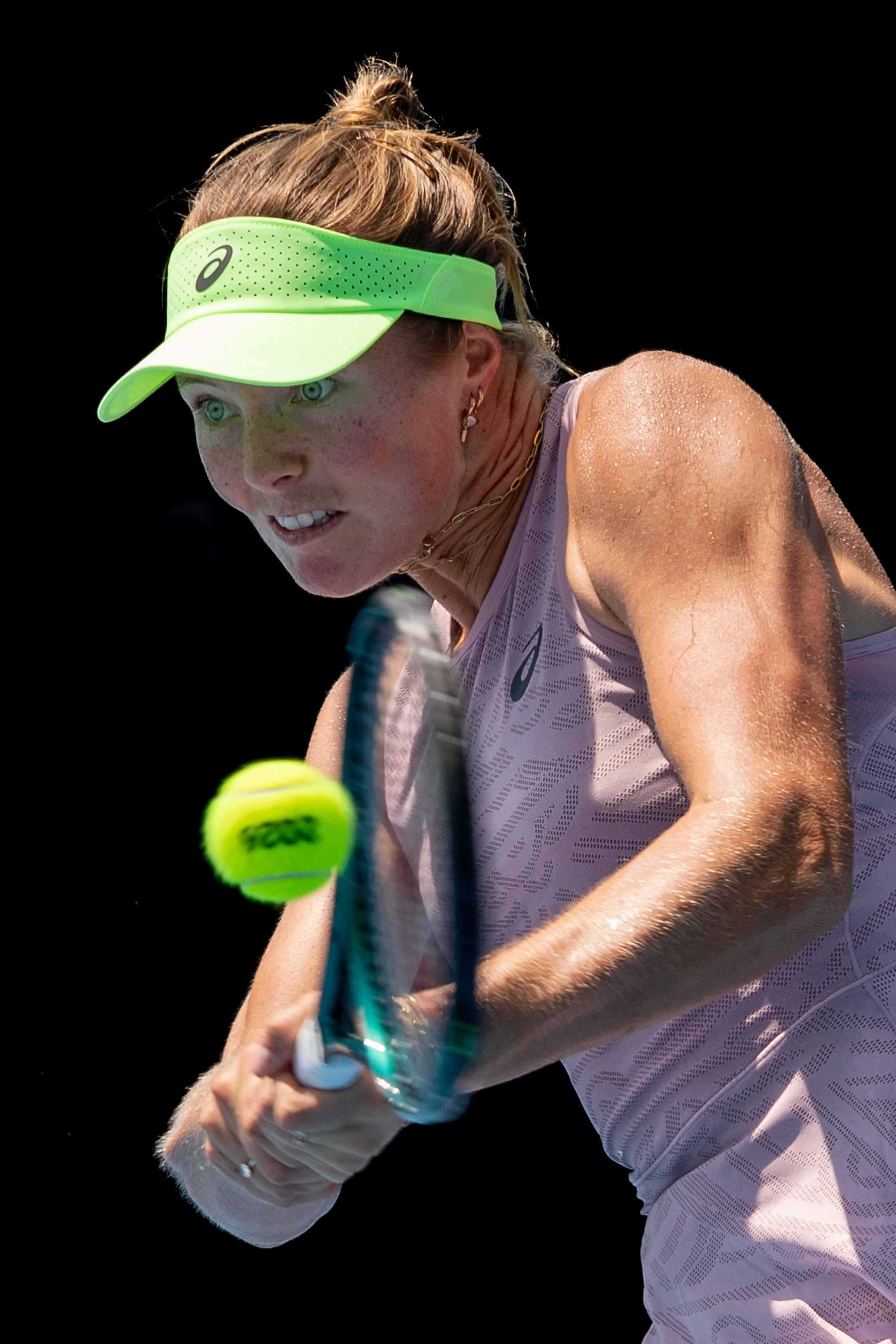 2026 Australian Open -Olivia Gadeki playing a backhand during her first round qualifying match.