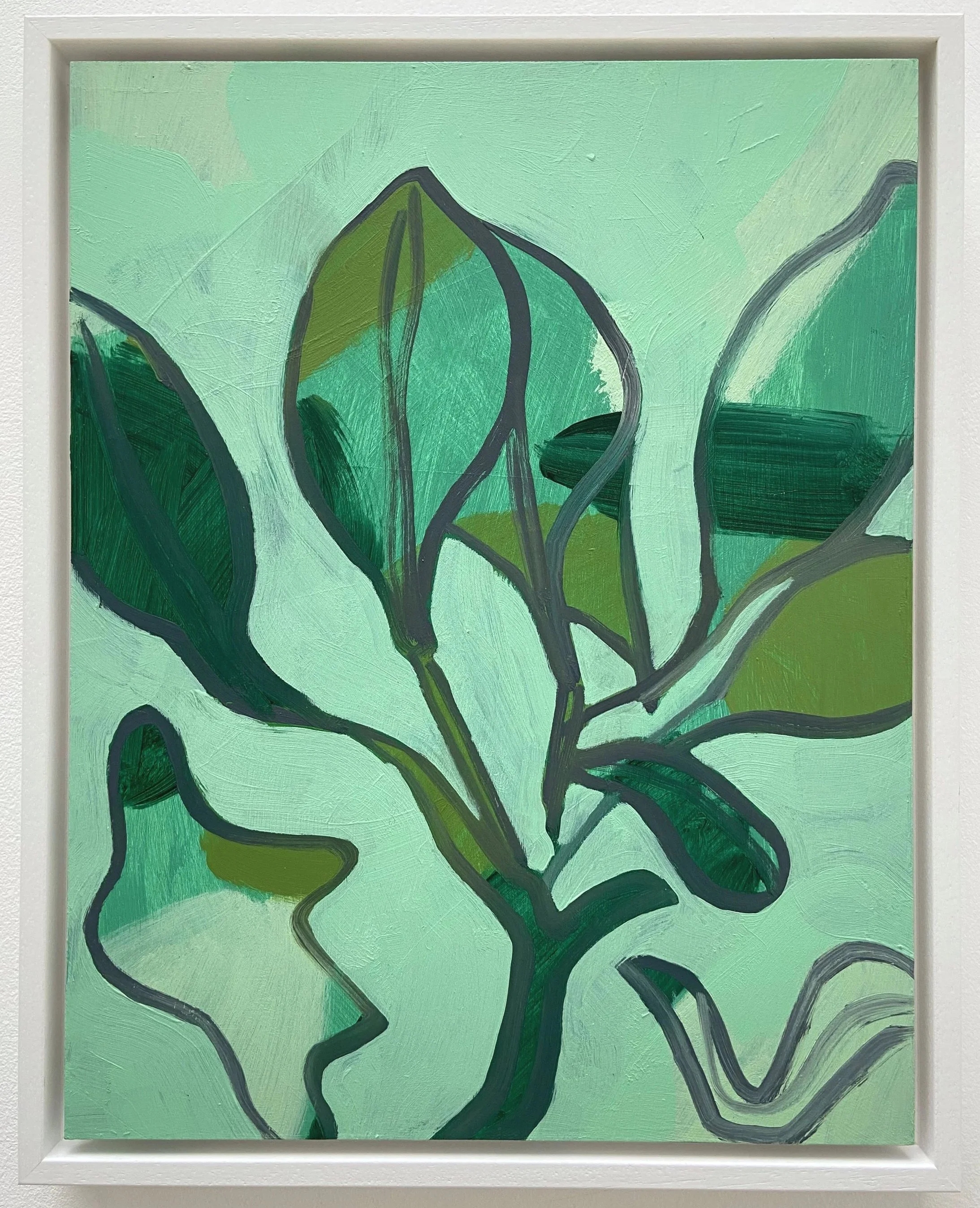 Spring Greens,
oil on plywood in a tray frame, 31 x 38cm


