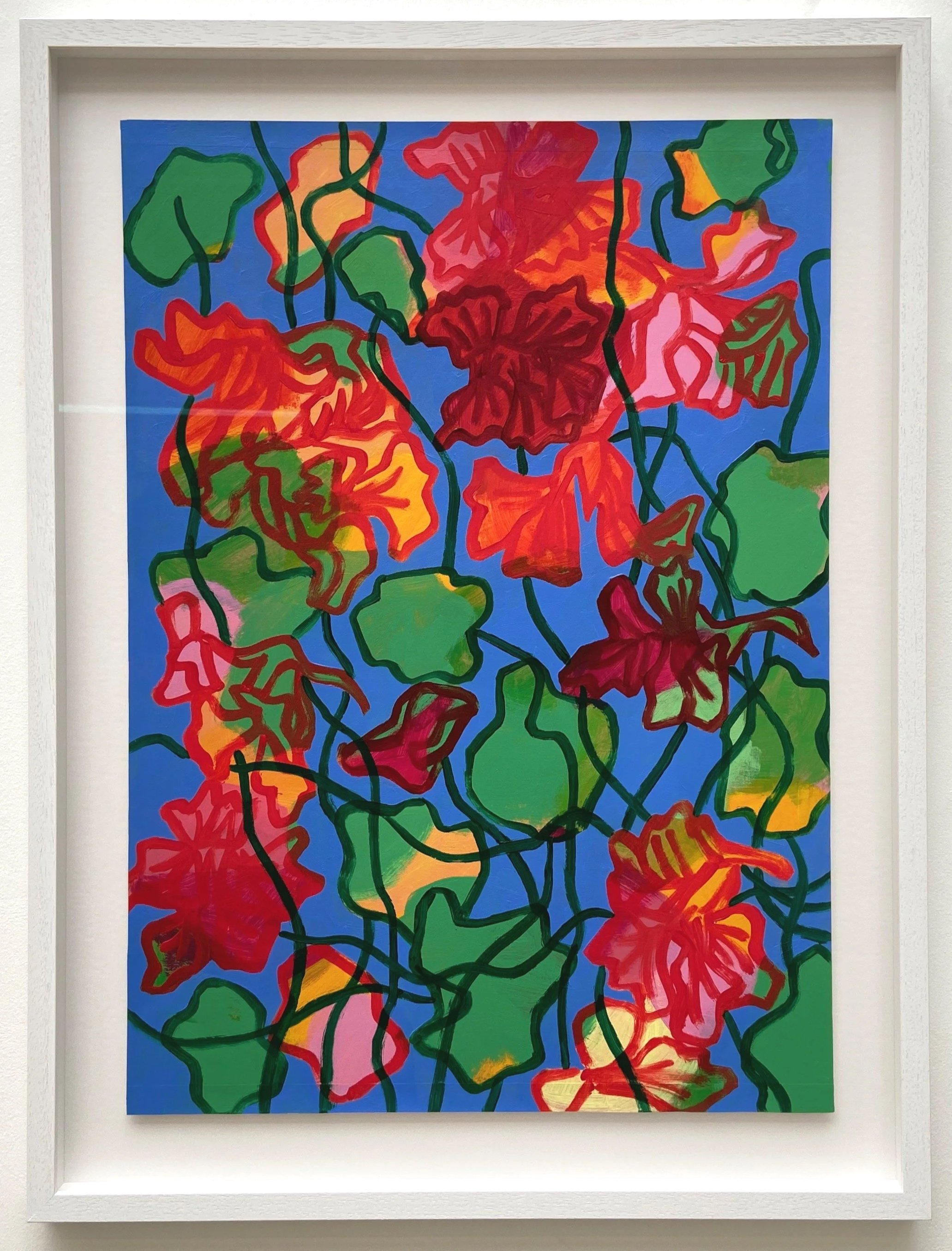 Blue Nasturtiums, 2021, oil & acrylic on paper, 50 x 70cm