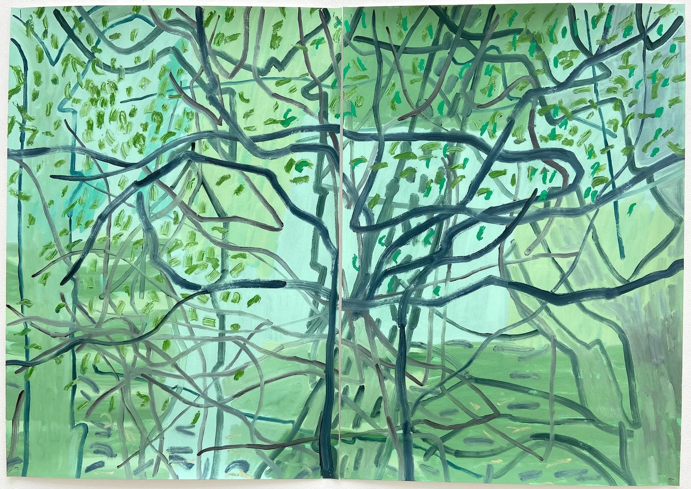 Spinney, oil, acrylic & oil bar on paper, 118 x 84cm (2 x 59 x 84)