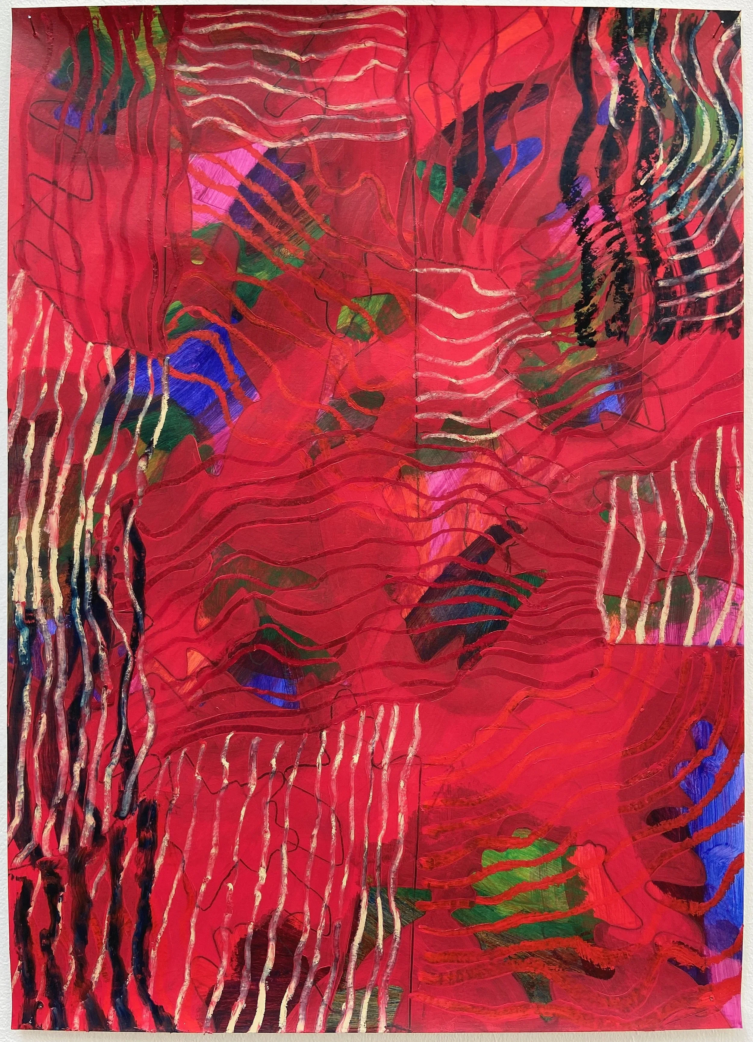 Barking, 2025, oil, acrylic & oil bar on paper, 50 x 70cm
