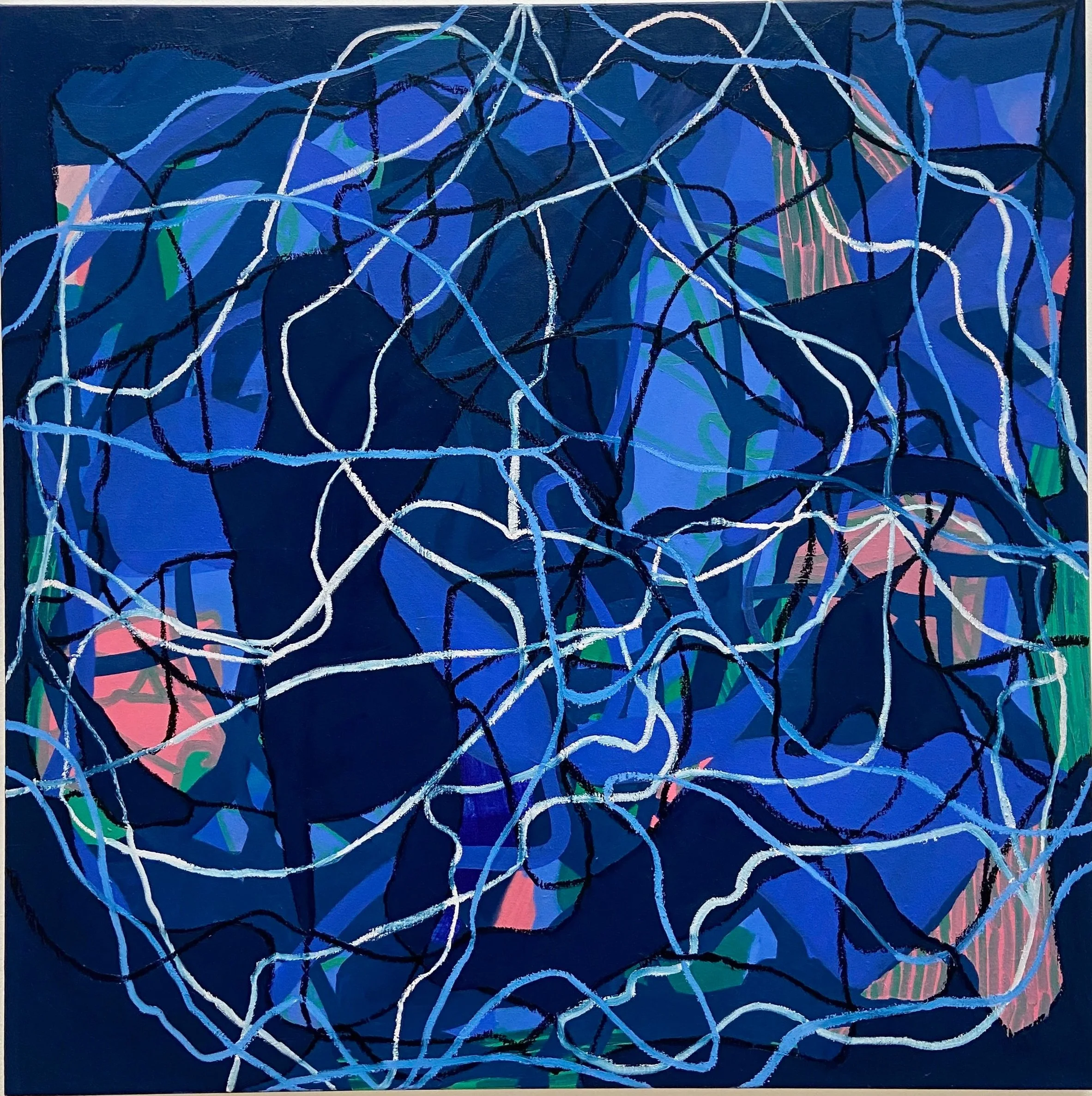 Links, 2025, oil, acrylic & oil bar on linen, 100 x 100cm