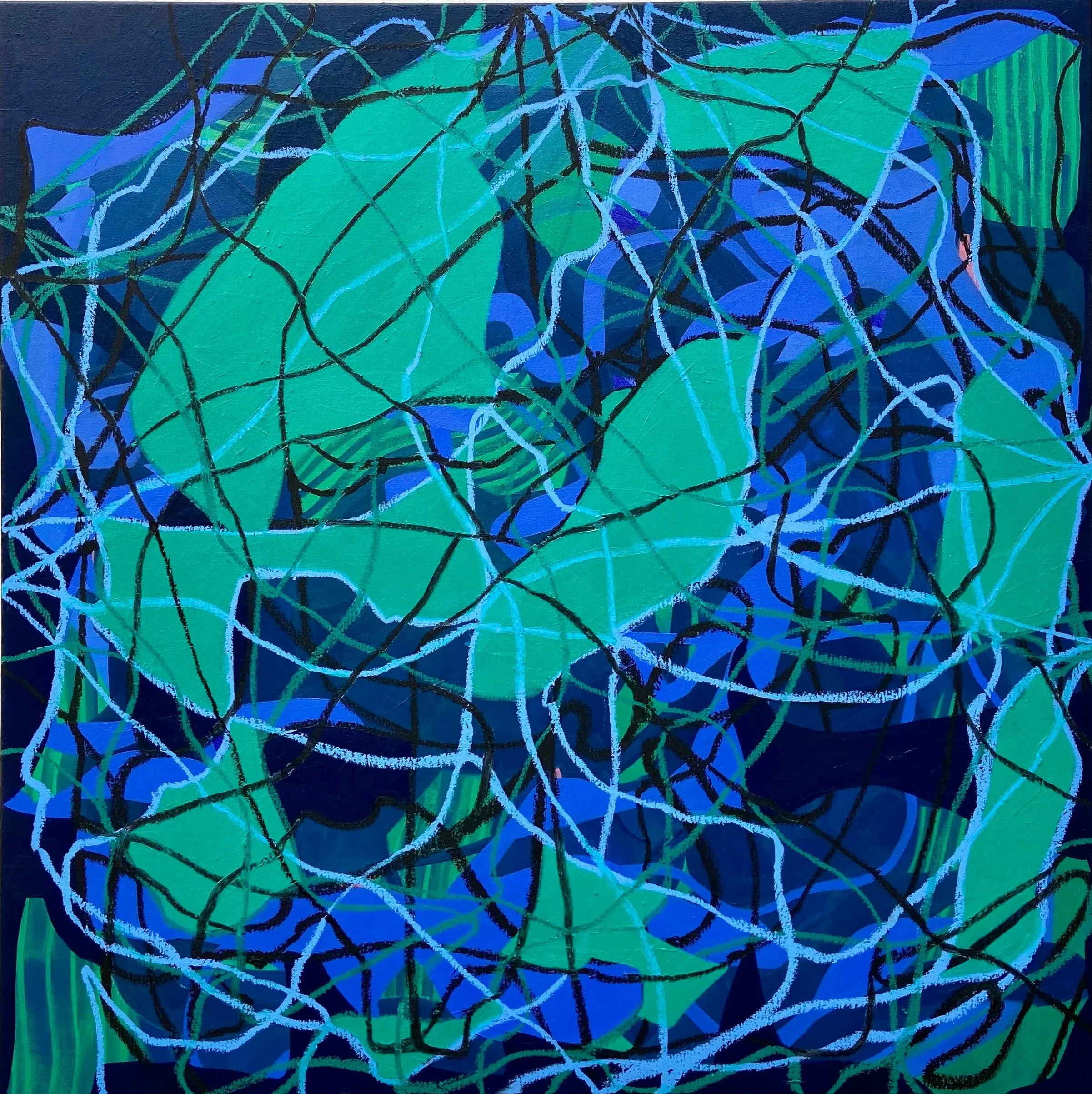 Routes, 2026, oil & oil bar on linen, 100 x 100cm