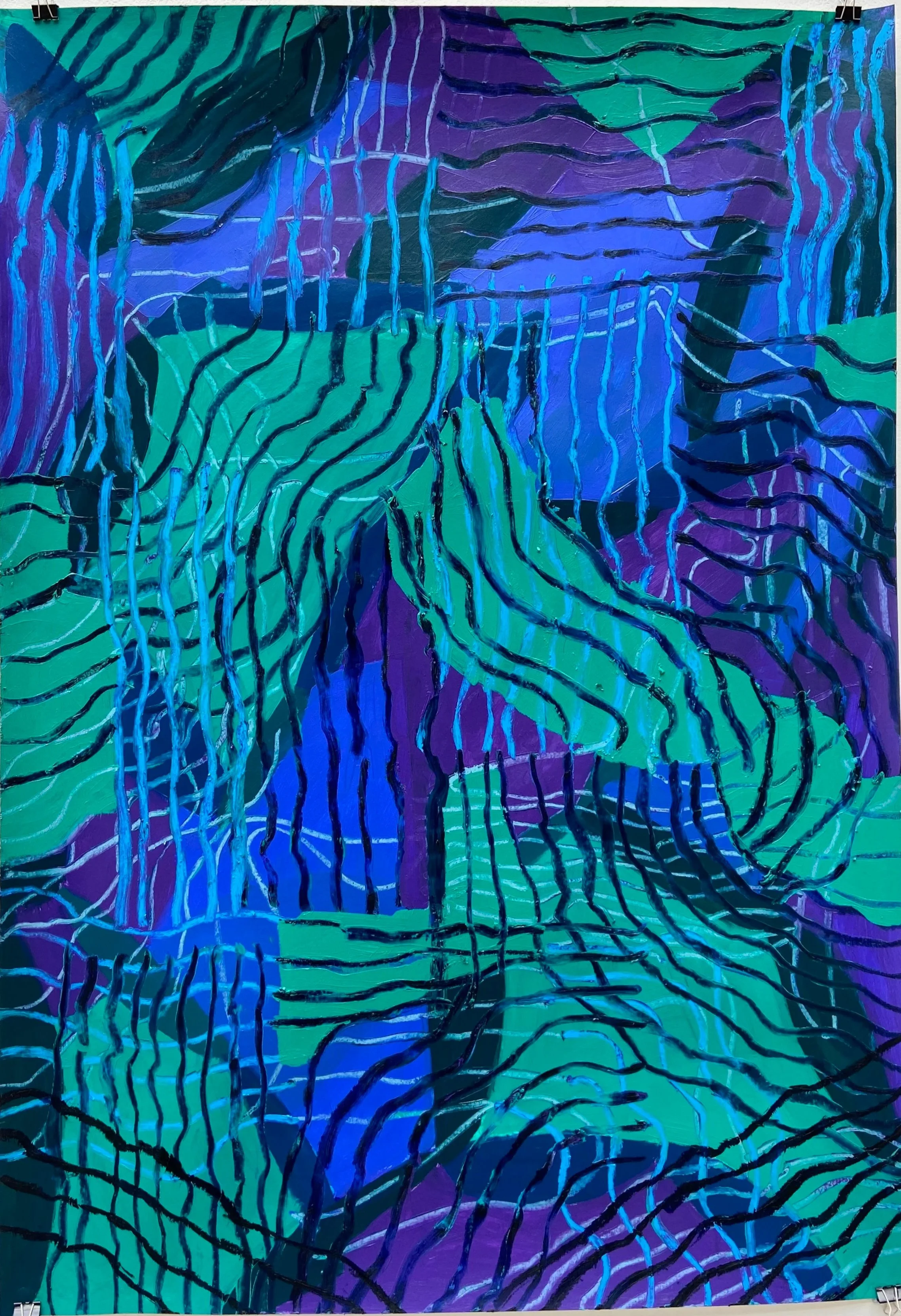 Organ, 2025, oil, acrylic & oil bar on paper, 70 x 100cm 